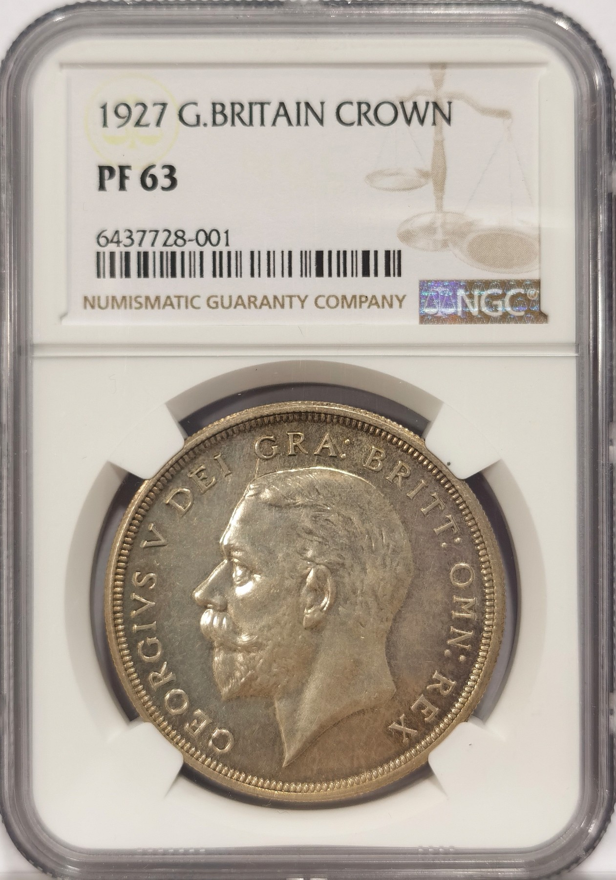 博洋堂世界钱币拍卖第034期（全场包邮） NGC PF63 1927年英国乔治五世花冠1克朗精制大银币，车轮光
