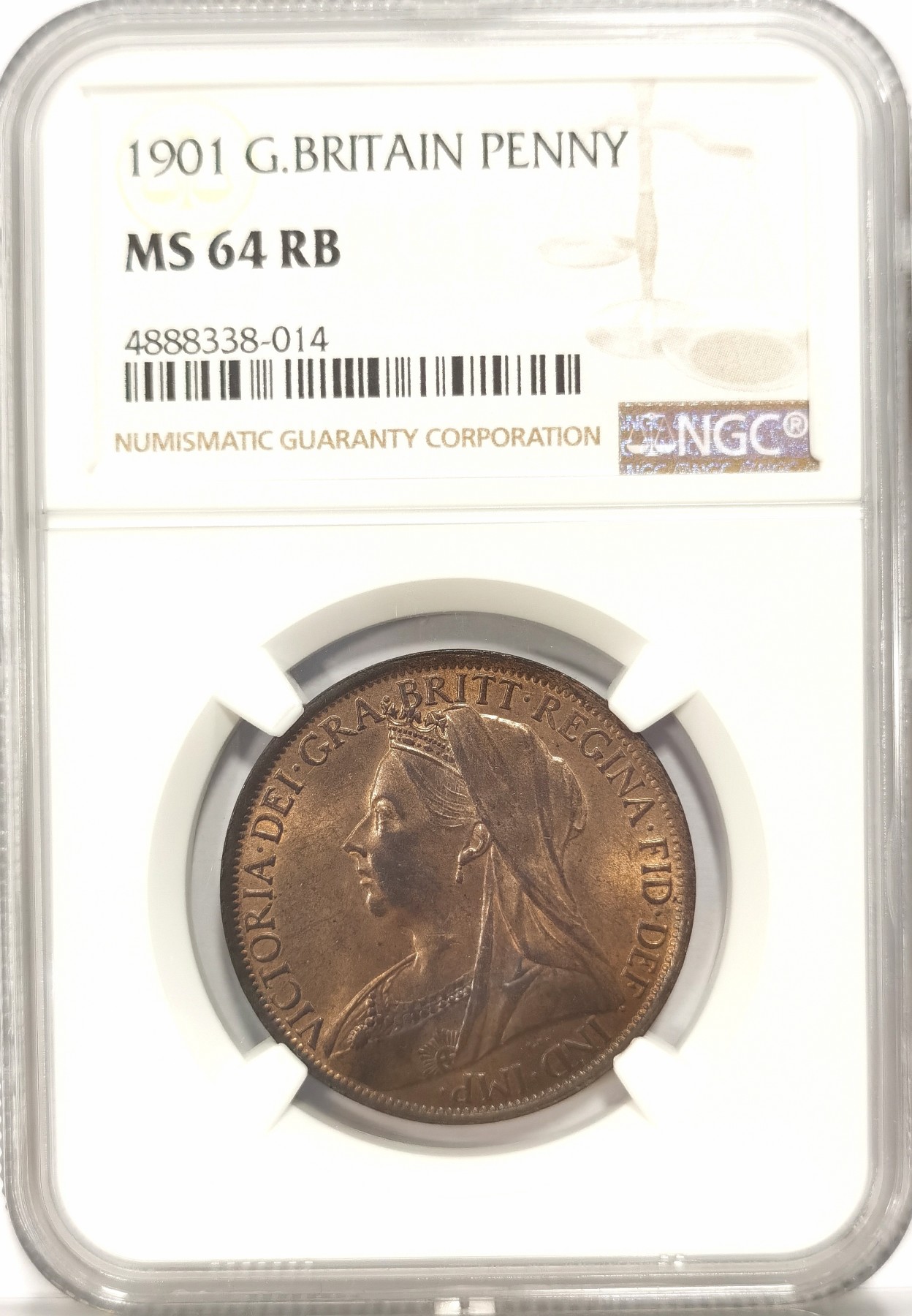 博洋堂世界钱币拍卖第034期（全场包邮） NGC MS64RB 英国1901年1便士