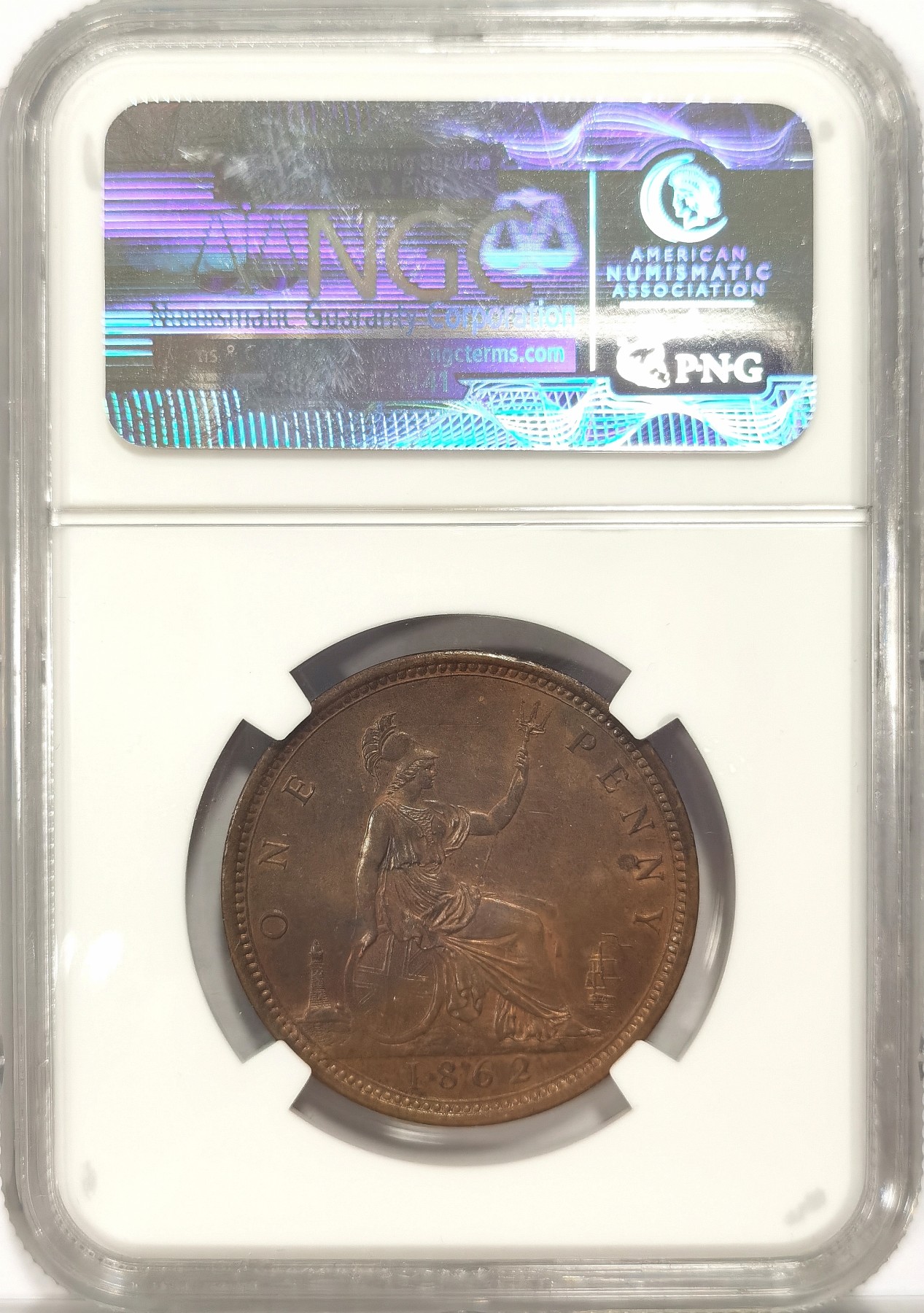 博洋堂世界钱币拍卖第034期（全场包邮） NGC MS64RB 英国1862年1便士