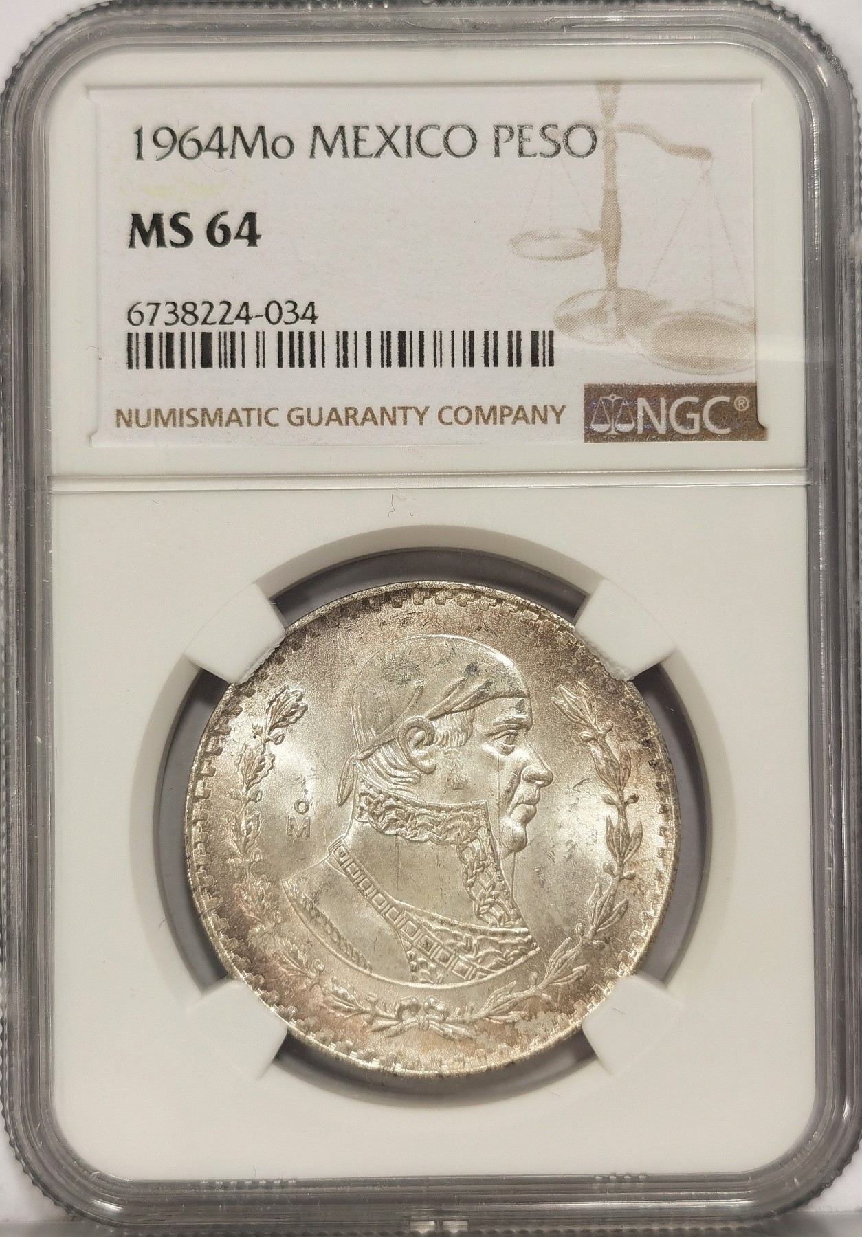 博洋堂世界钱币拍卖第034期（全场包邮） NGC MS64 墨西哥1964年1比索银币 BU品相
