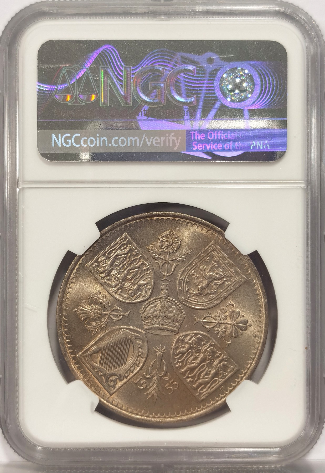 博洋堂世界钱币拍卖第034期（全场包邮） NGC MS64 英国1953年伊丽莎白二世女王加冕登基纪念克朗，转光强烈，打制深峻，女王英姿飒爽