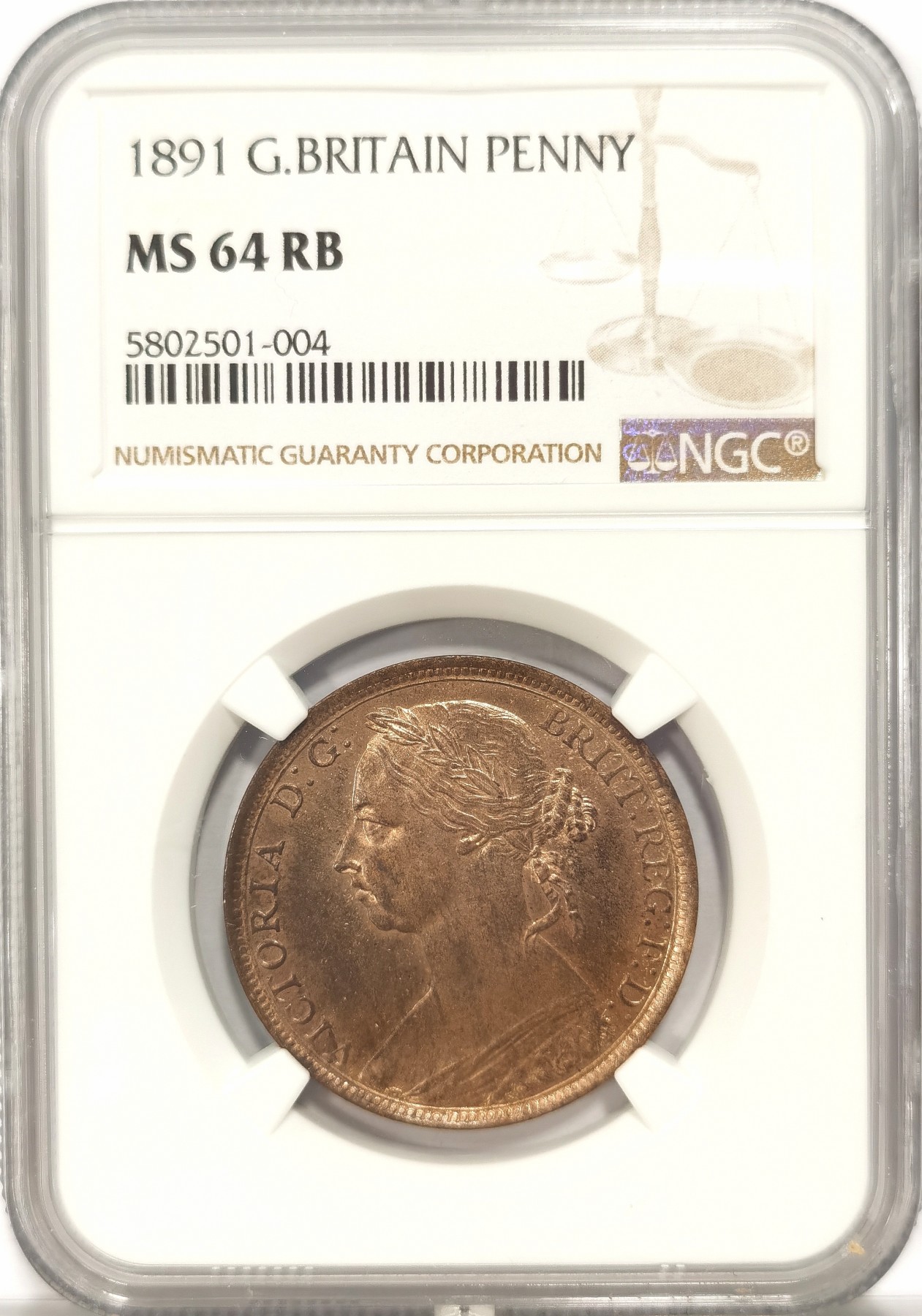 博洋堂世界钱币拍卖第034期（全场包邮） NGC MS64RB 英国1891年1便士
