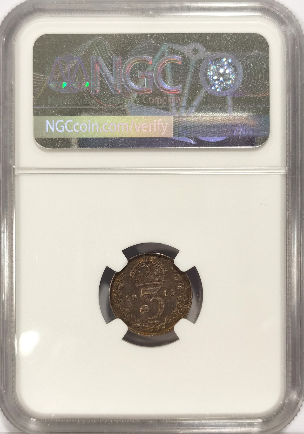 博洋堂世界钱币拍卖第034期（全场包邮） NGC AU55 酱彩原光1915年英国乔五3便士银币