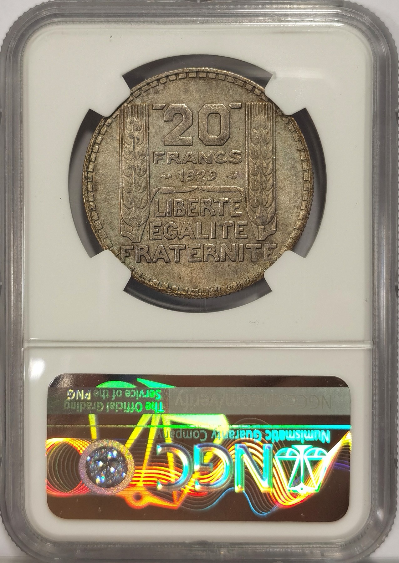 博洋堂世界钱币拍卖第034期（全场包邮） NGC MS63 法国1929年谷物女神头像20法郎银币，常见AU品相，这枚属于顶级好品