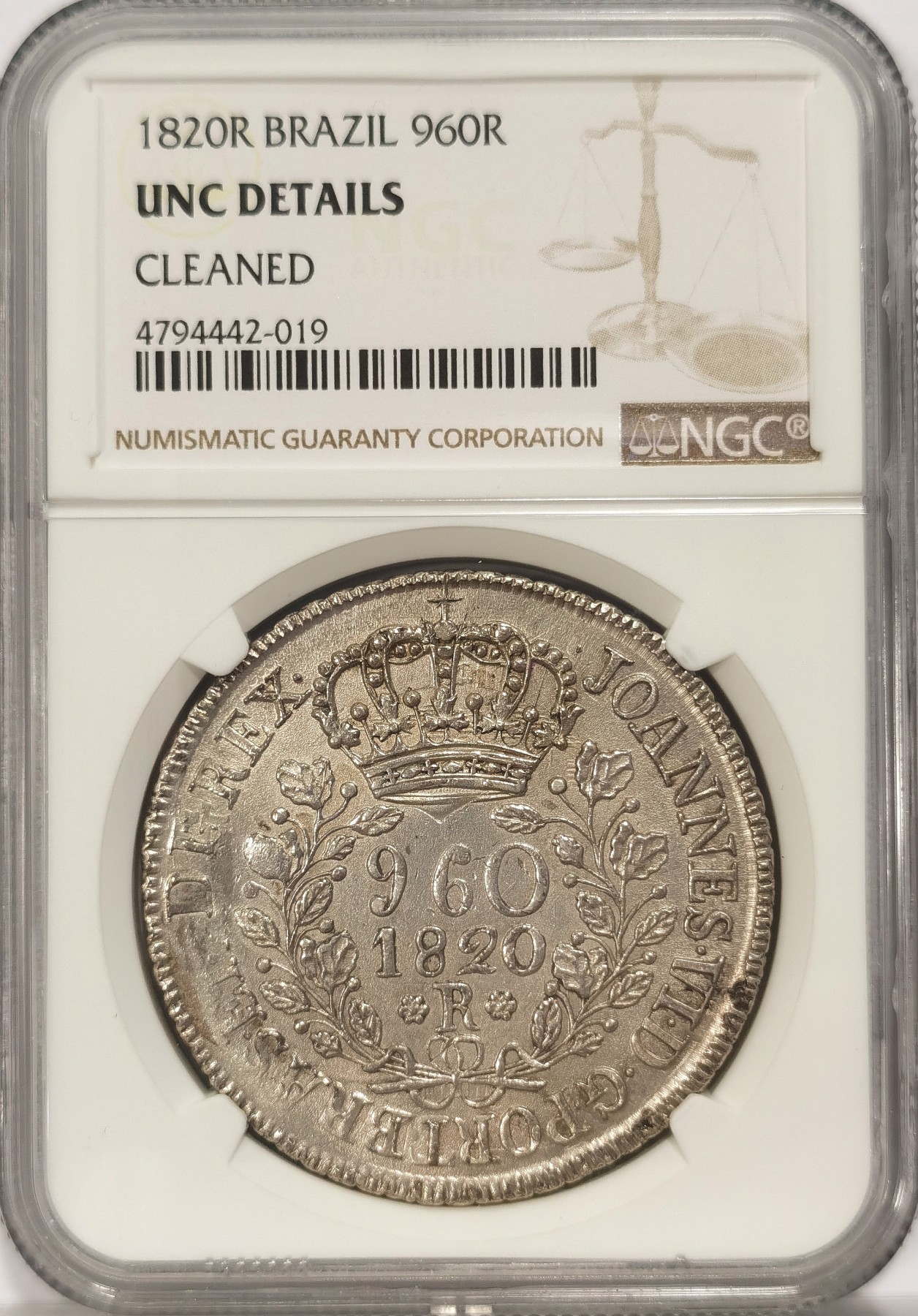 博洋堂世界钱币拍卖第034期（全场包邮） NGC UNC 巴西1820年R版960R银币