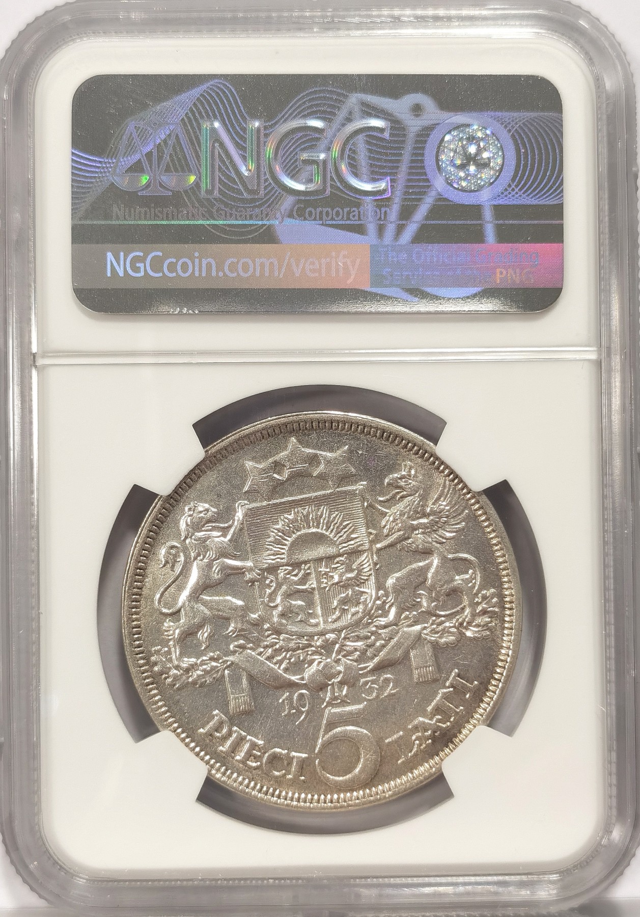 博洋堂世界钱币拍卖第034期（全场包邮） NGC AU58 拉脱维亚1932年少女5拉特银币