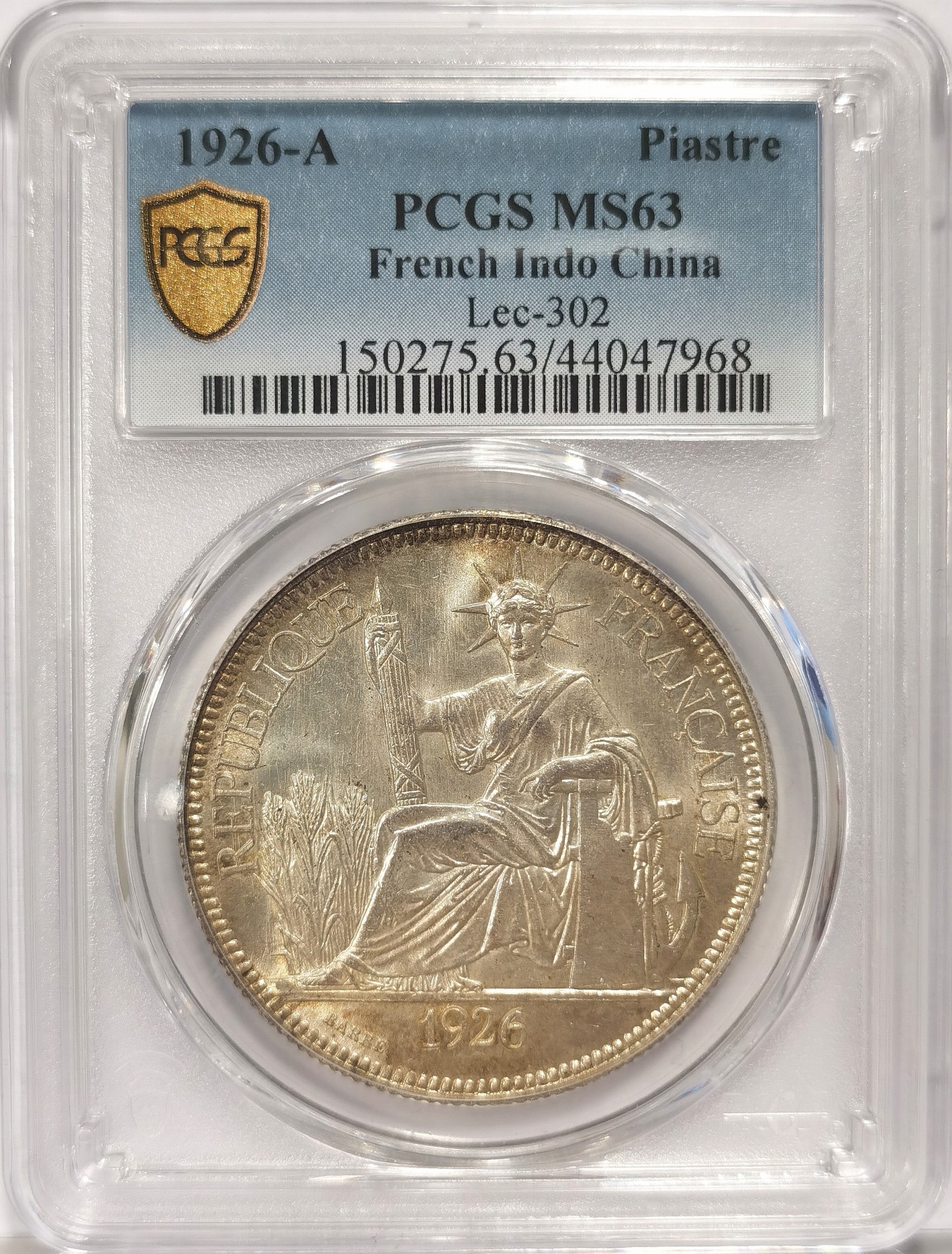 博洋堂世界钱币拍卖第034期（全场包邮） PCGS MS63 法属印支坐洋1926年A版，黄油彩