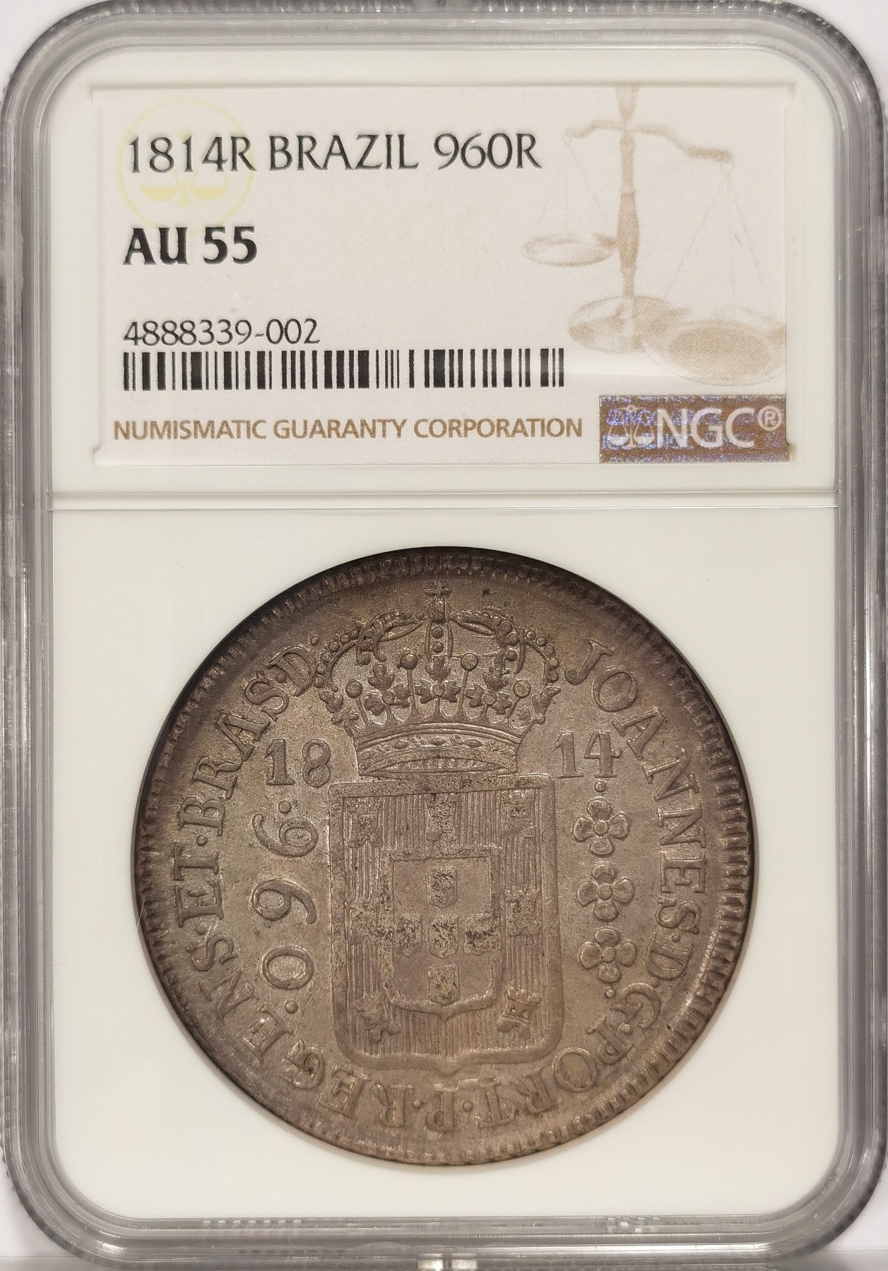 博洋堂世界钱币拍卖第034期（全场包邮） NGC AU55 巴西1814年R版960R银币