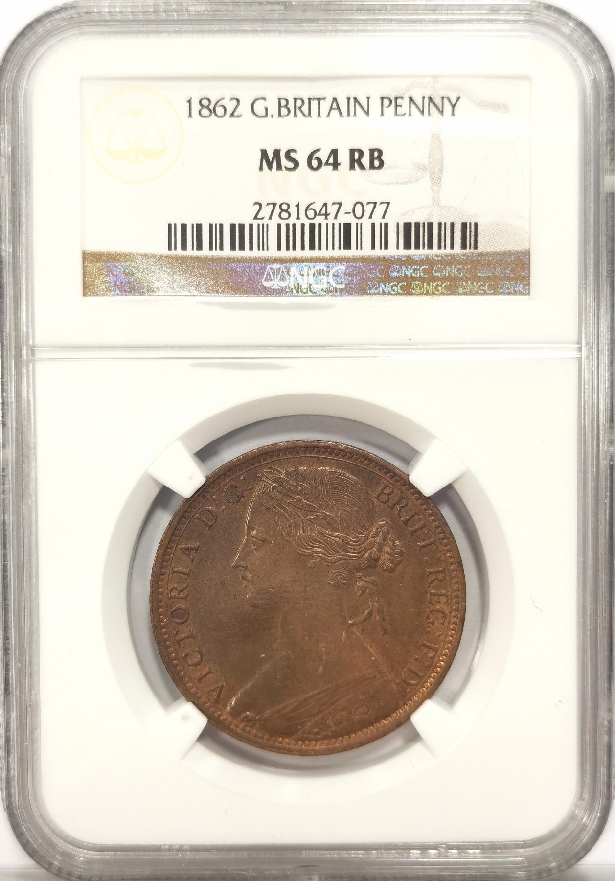 博洋堂世界钱币拍卖第034期（全场包邮） NGC MS64RB 英国1862年1便士