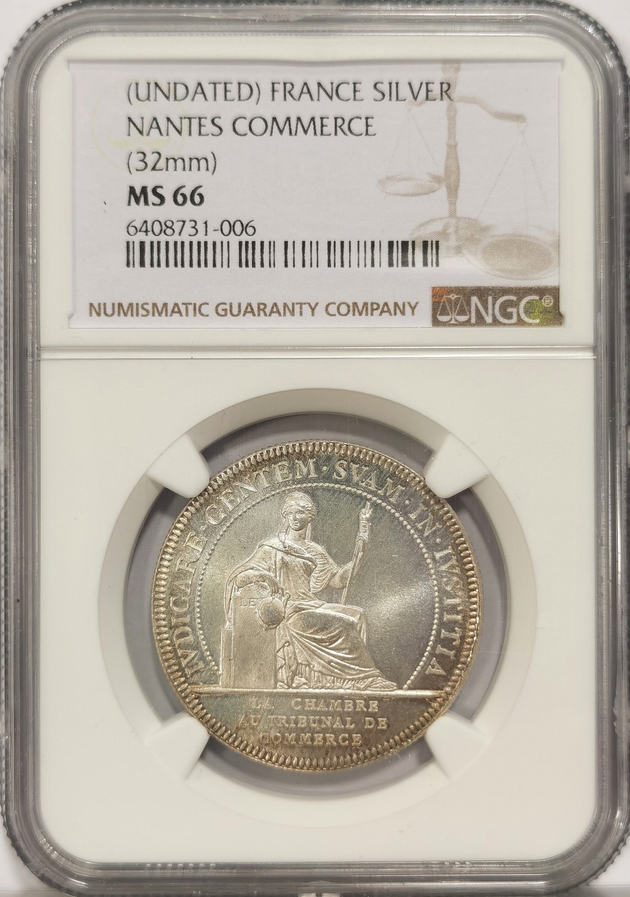 博洋堂世界钱币拍卖第034期（全场包邮） NGC MS66 法国19世纪南特商会纪念银章