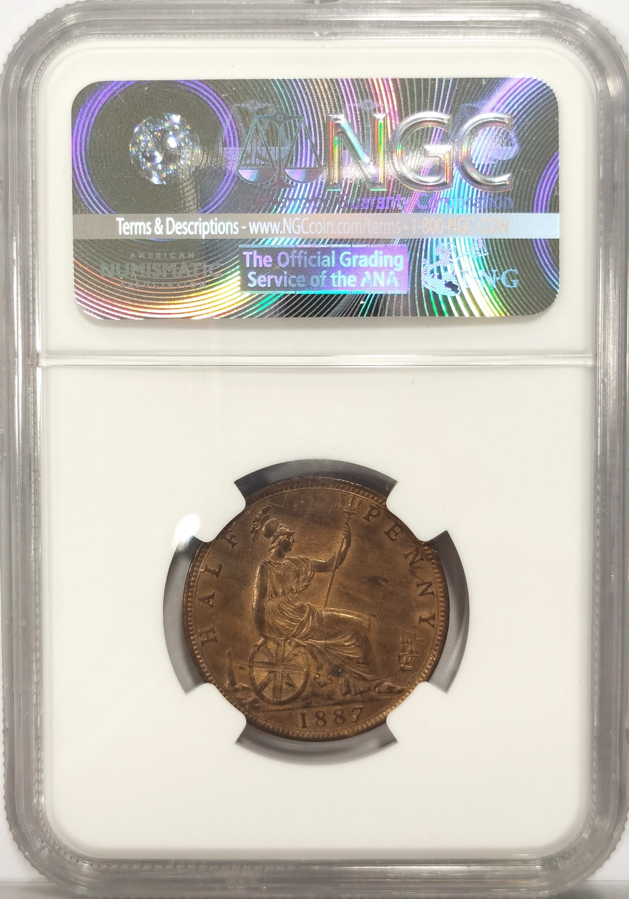 博洋堂世界钱币拍卖第034期（全场包邮） NGC MS64RB 英国1887年1/2便士