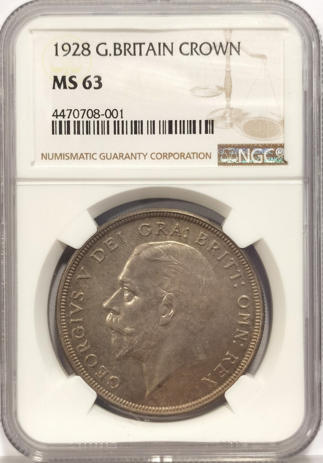 博洋堂世界钱币拍卖第034期（全场包邮） NGC MS63 1928英国乔治五世花冠1克朗大银币，发行9034枚，克书63分标价800美金