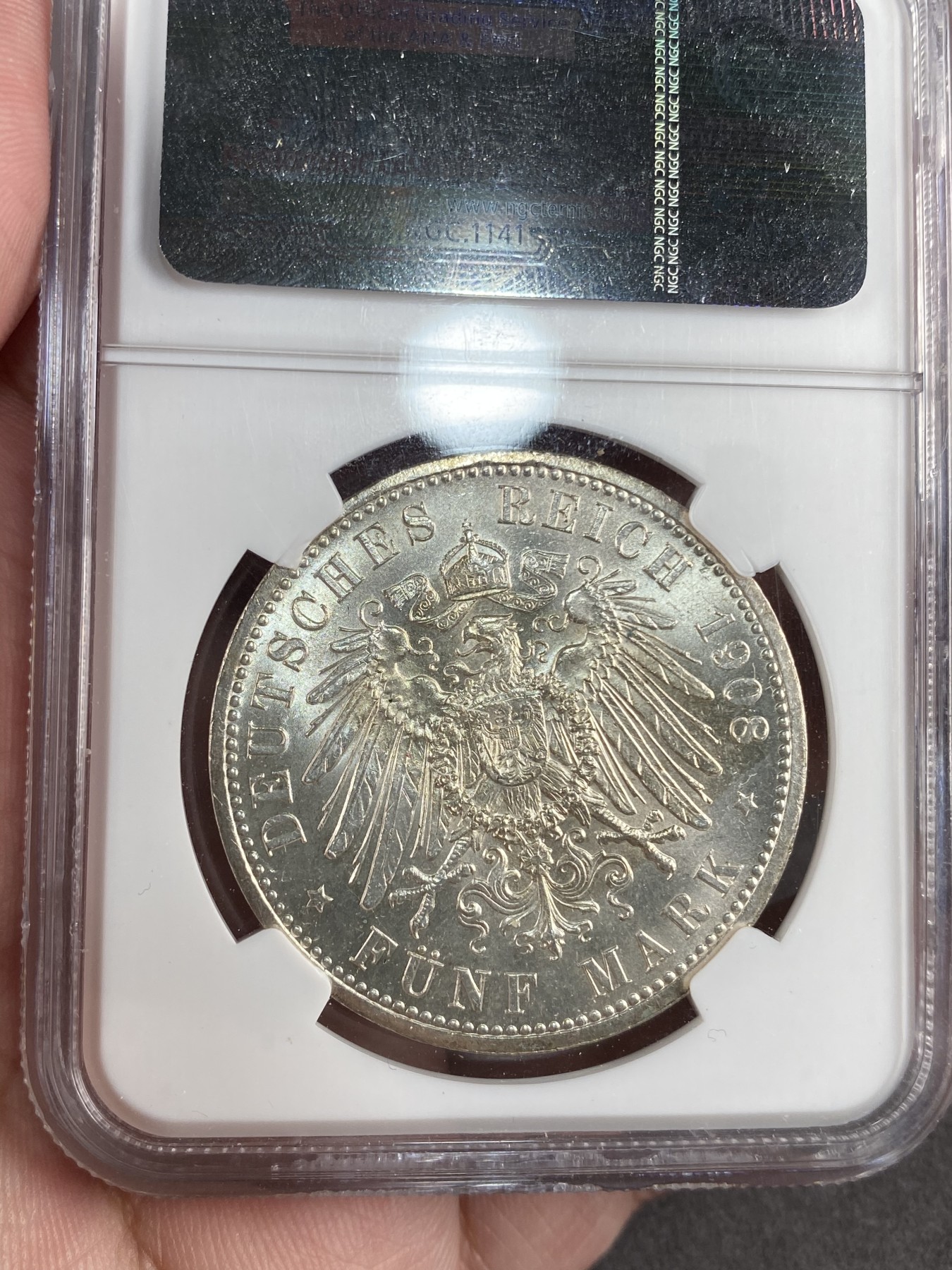 万国钱币拍卖第012期（视频直播专场） NGC MS66 德国1908年萨克森-魏玛耶拿大学纪念5马克。顶级高分。