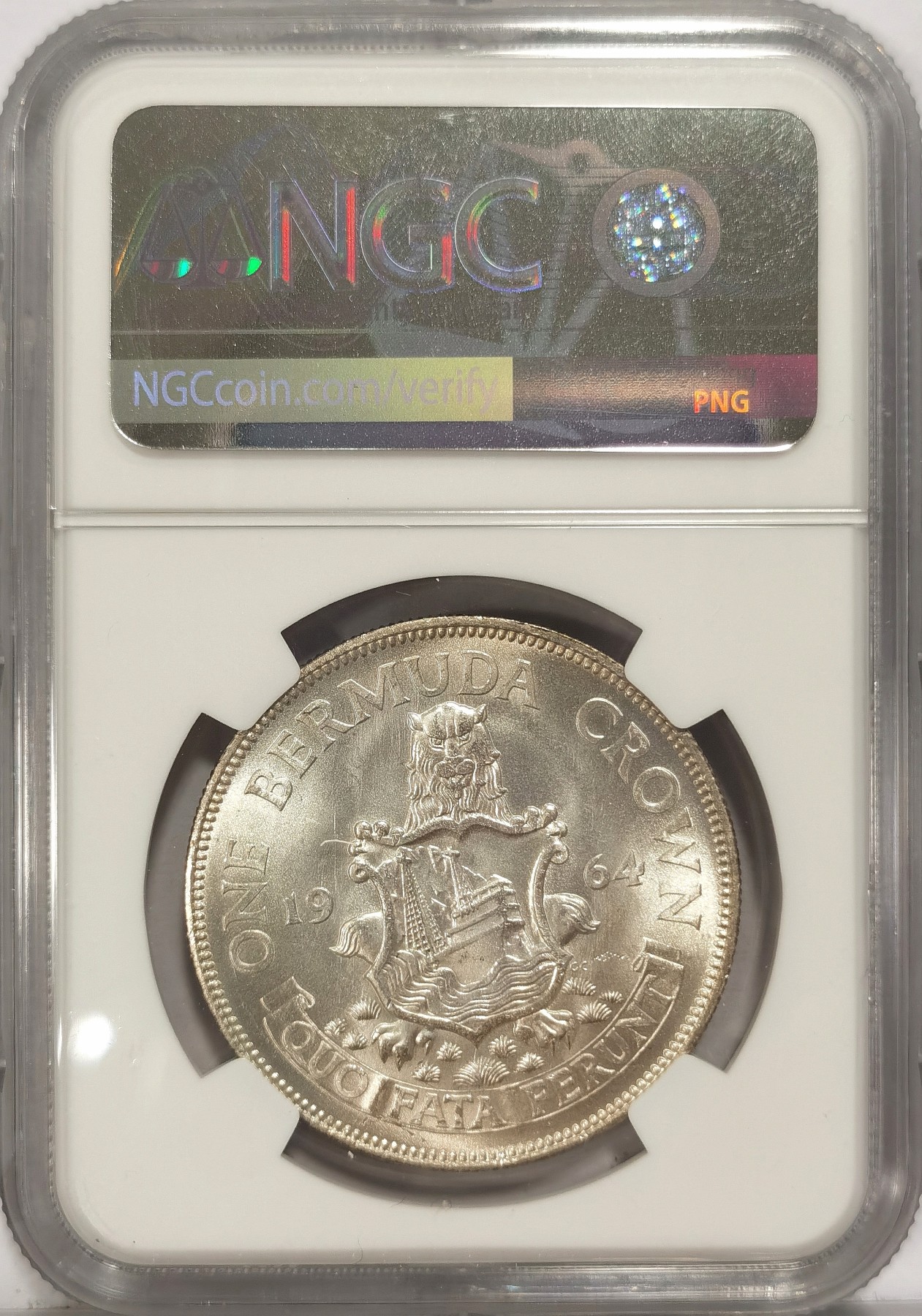 博洋堂世界钱币拍卖第034期（全场包邮） NGC MS64 百慕大1964年伊丽莎白二世1克朗银币 原光BU品相