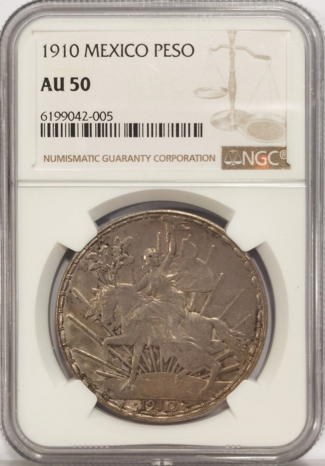 博洋堂世界钱币拍卖第034期（全场包邮） NGC AU50 墨西哥1910年骑马鹰洋1比索大银币