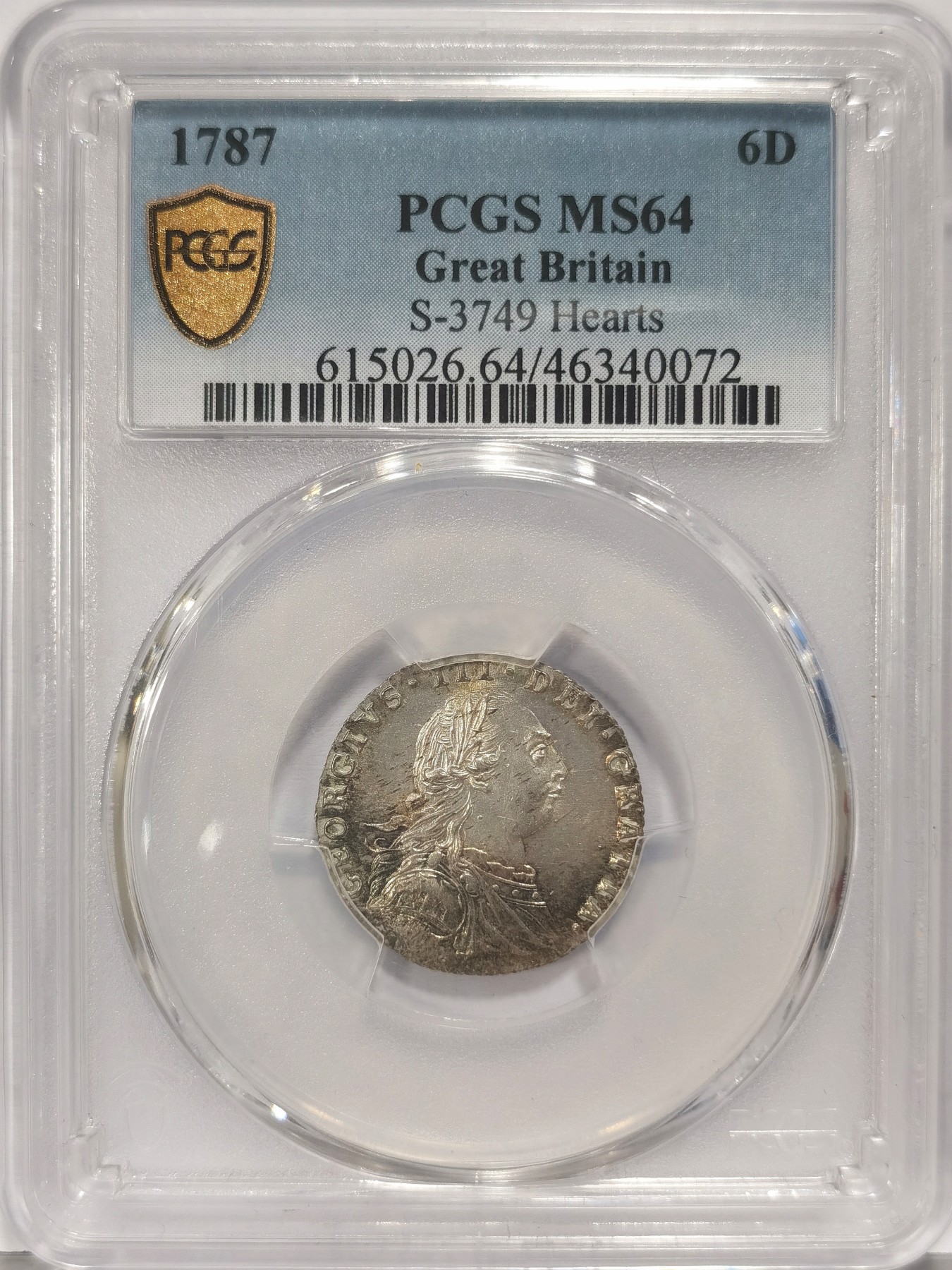 博洋堂世界钱币拍卖第034期（全场包邮） PCGS MS64 英国1787年乔治三世6便士，PCGS亚军分，冠军分MS65在19年6月SBP拍卖成交价6200
