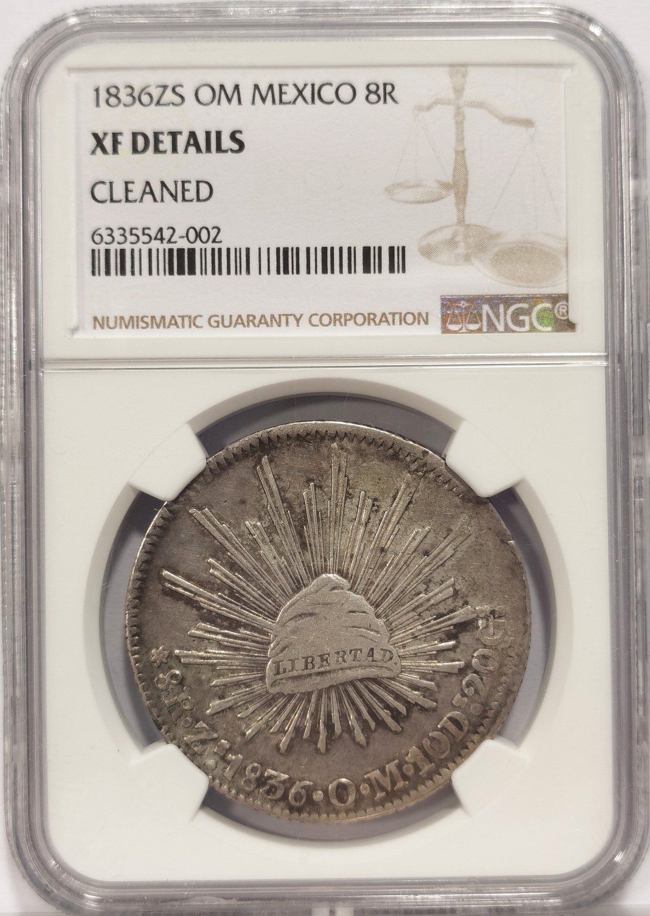 博洋堂世界钱币拍卖第034期（全场包邮） NGC XF 墨西哥1836年ZS OM版花边鹰洋，早期难得打制清晰