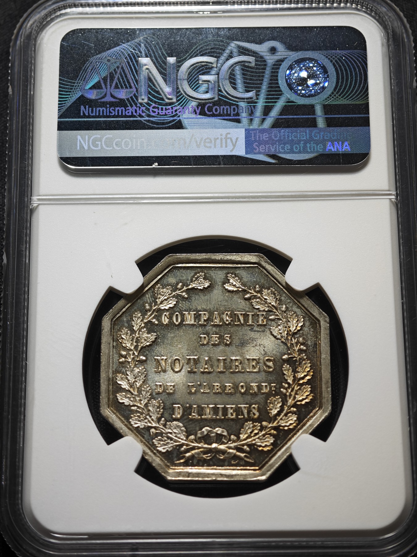 1854年法国公证人八角代用币银币银章NGC MS63 - 德藏- 德藏- 麦稀奇