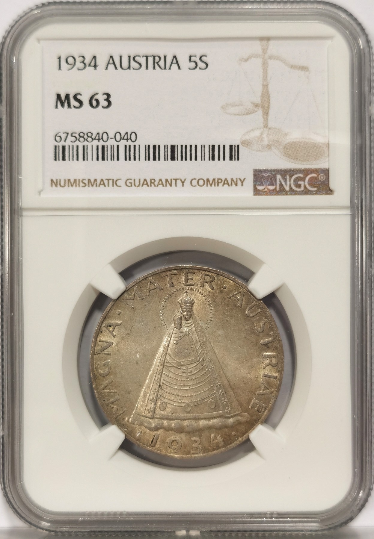 博洋堂世界钱币拍卖第034期（全场包邮） NGC MS63 奥地利1934年圣母子5先令银币