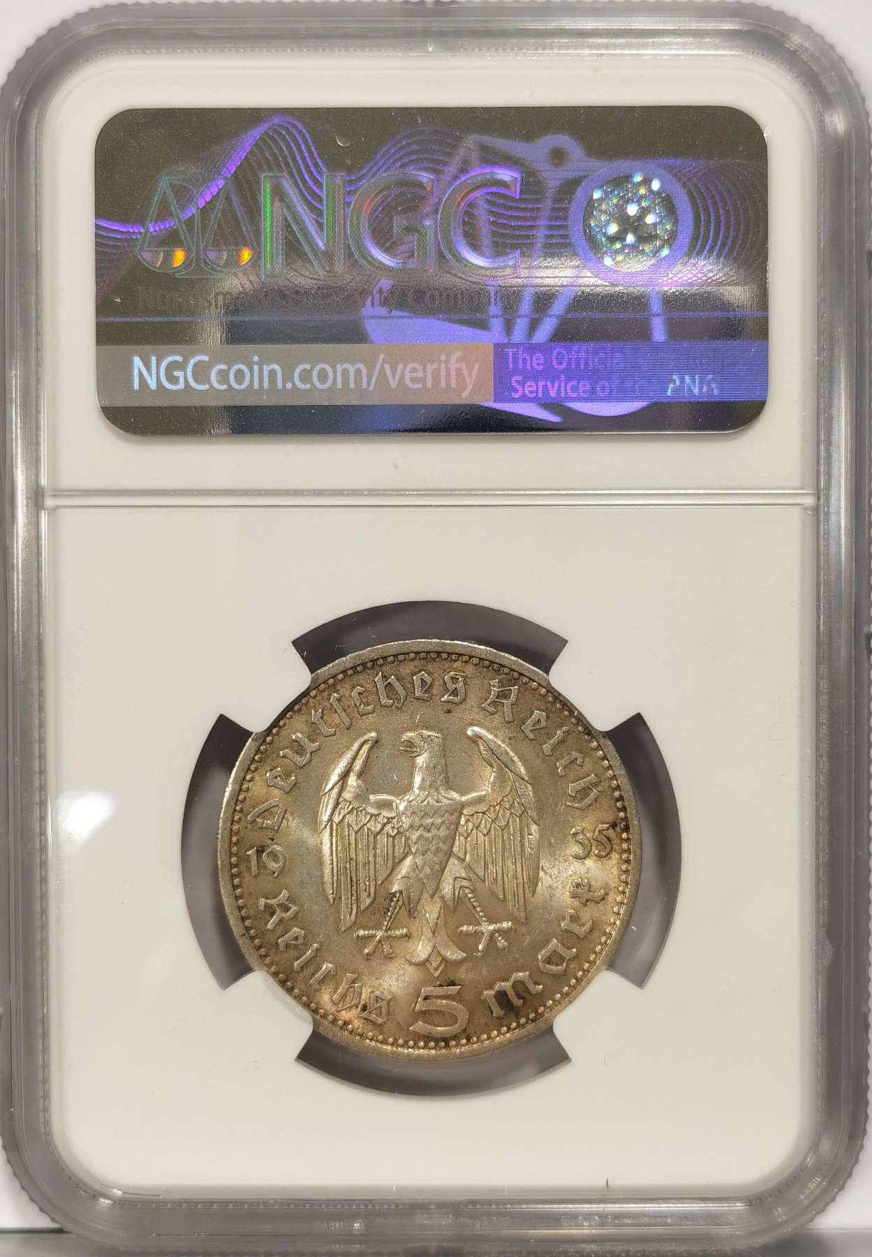 博洋堂世界钱币拍卖第034期（全场包邮） NGC MS62 1935年E版德国第三帝国兴登堡5马克银币