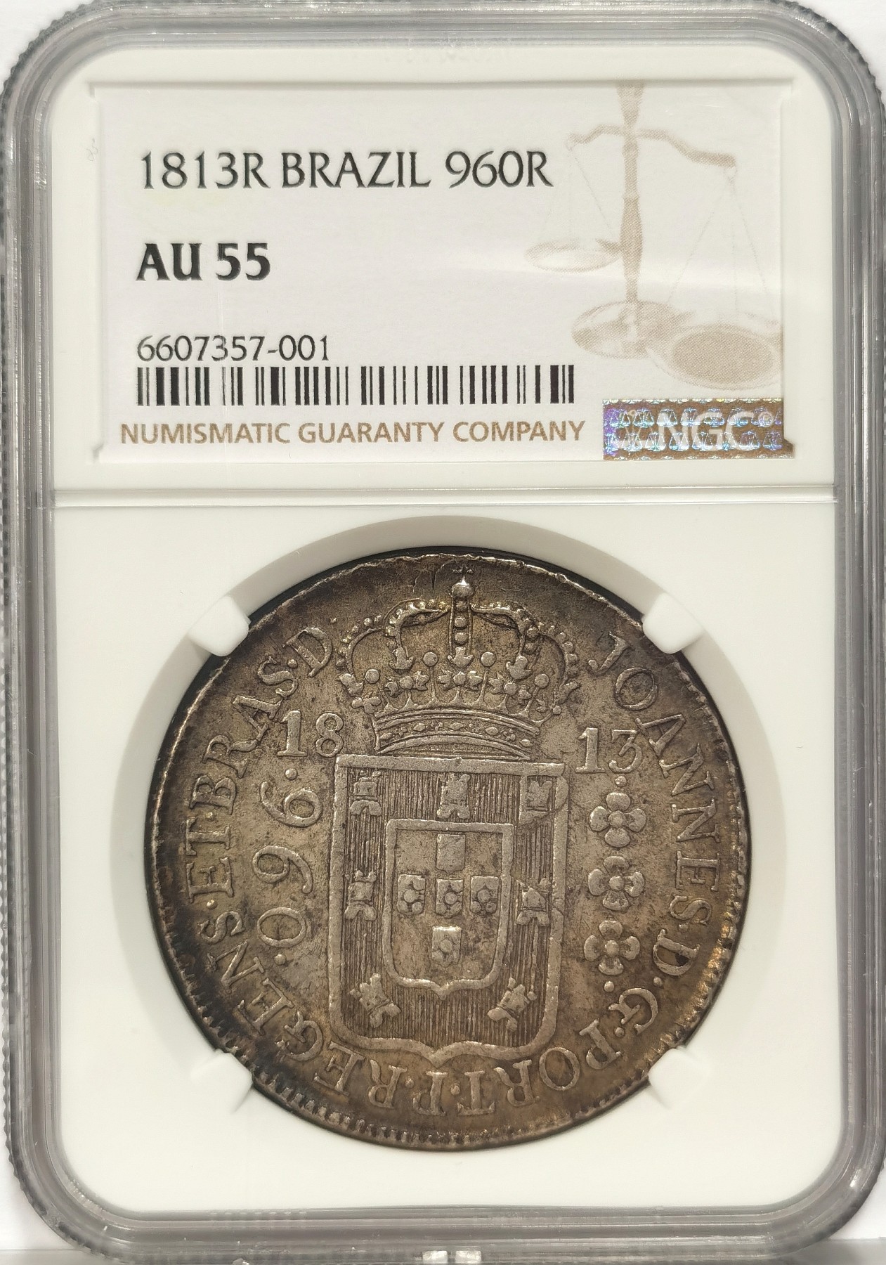 博洋堂世界钱币拍卖第034期（全场包邮） NGC AU55 巴西1813年R版960R银币，真正200年原味包浆