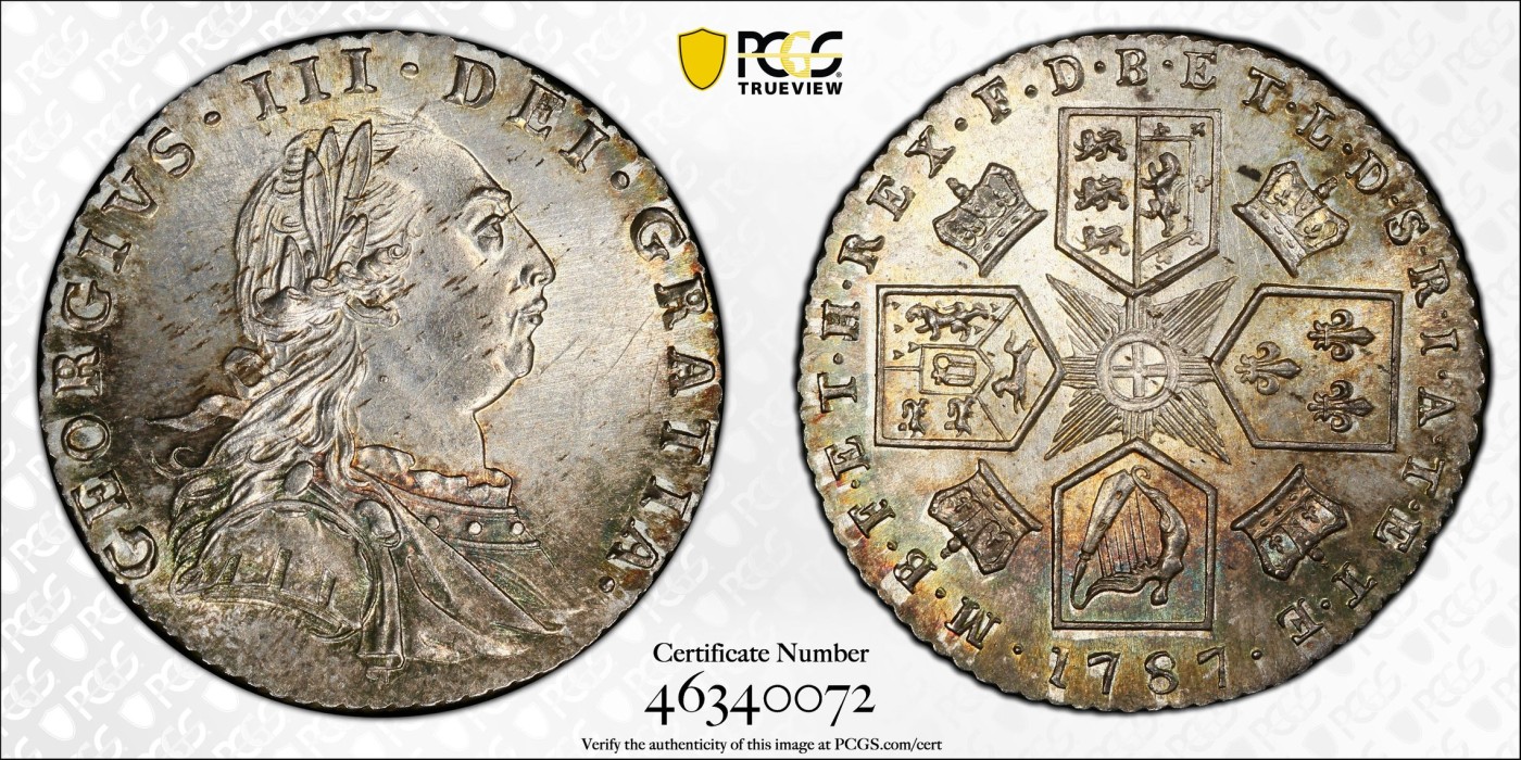 博洋堂世界钱币拍卖第034期（全场包邮） PCGS MS64 英国1787年乔治三世6便士，PCGS亚军分，冠军分MS65在19年6月SBP拍卖成交价6200