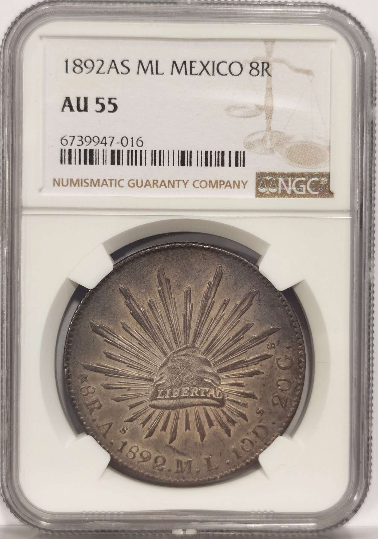 博洋堂世界钱币拍卖第034期（全场包邮） NGC AU55 墨西哥1892年AS ML版花边鹰洋，原汁原味