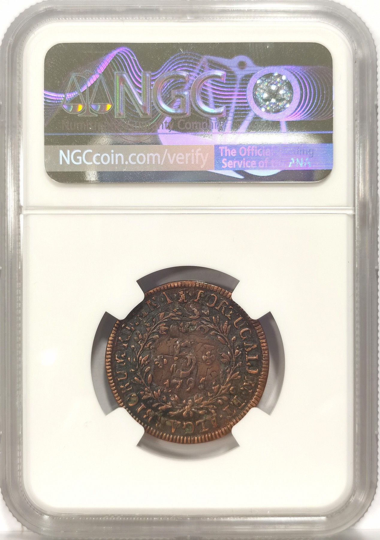 博洋堂世界钱币拍卖第034期（全场包邮） NGC XF45BN 葡属亚速尔1795年5R铜币