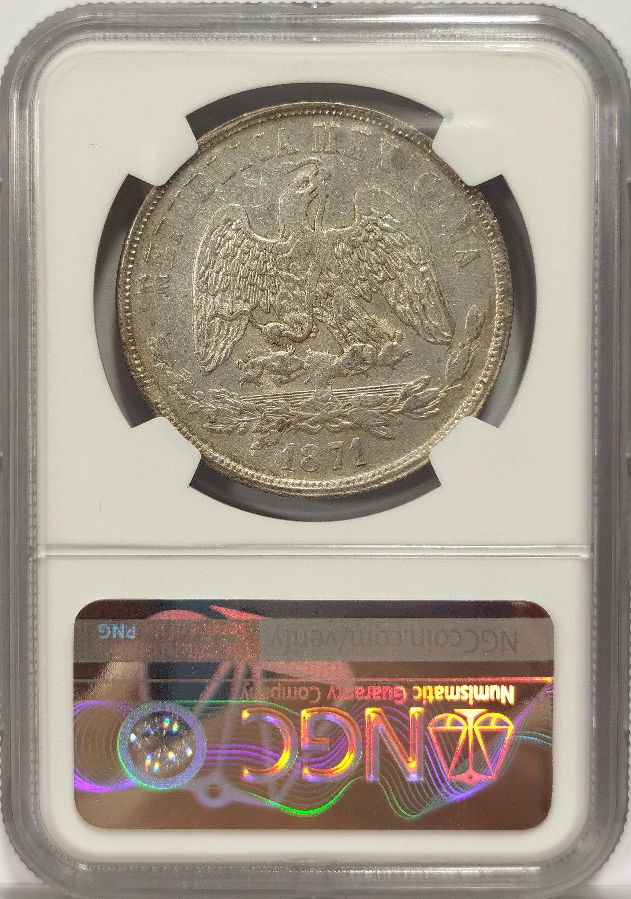 博洋堂世界钱币拍卖第034期（全场包邮） NGC UNC 墨西哥1871年MO M版天平鹰洋，原光，背面稍有清洗