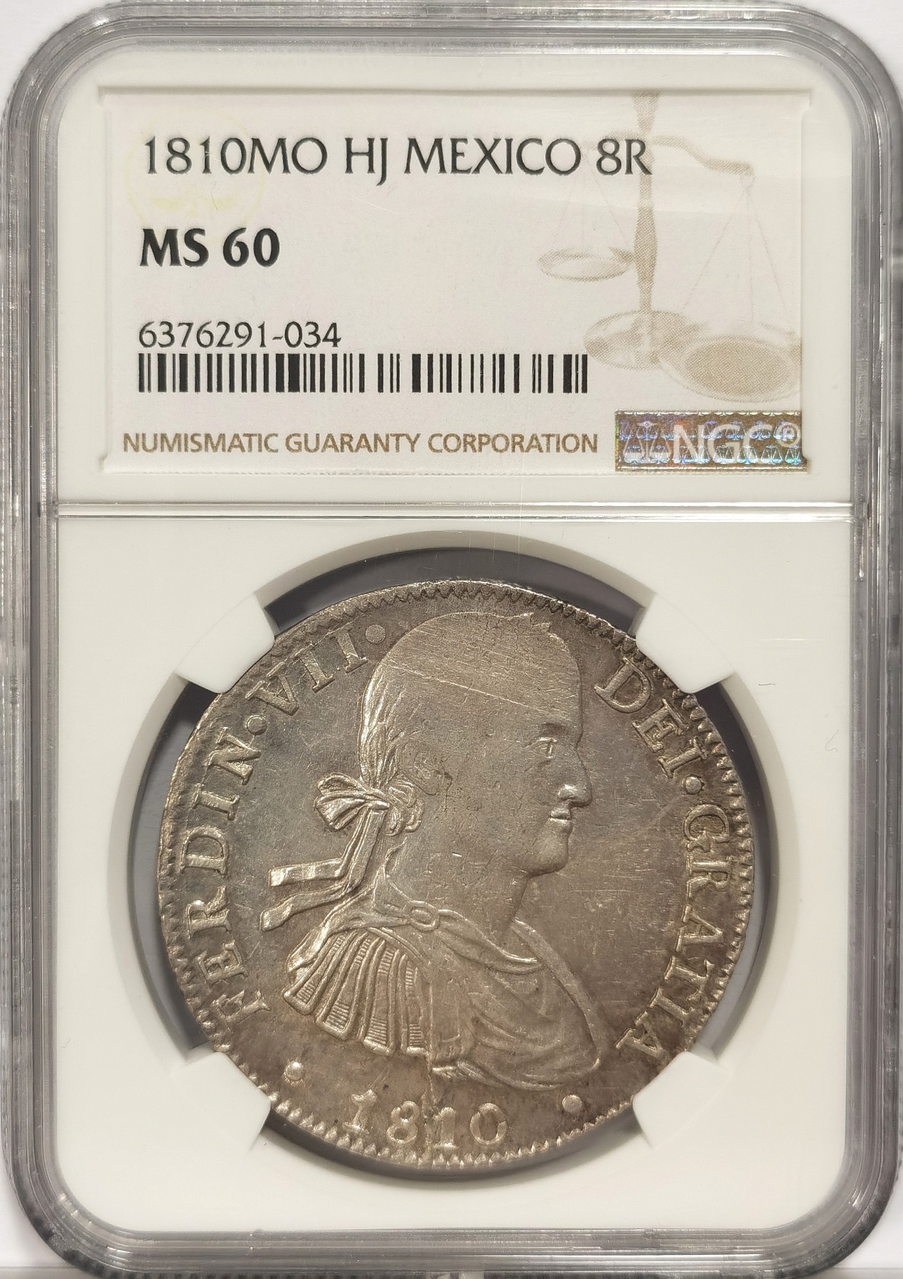 博洋堂世界钱币拍卖第034期（全场包邮） NGC MS60 墨西哥费迪南七世过渡双柱 MO 1810 8里亚尔 高光底板好 有点低评 目前价值洼地