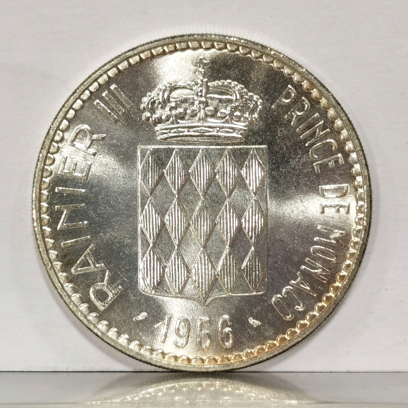 博洋堂世界钱币拍卖第034期（全场包邮） 1966摩纳哥查理登基110周年10法郎