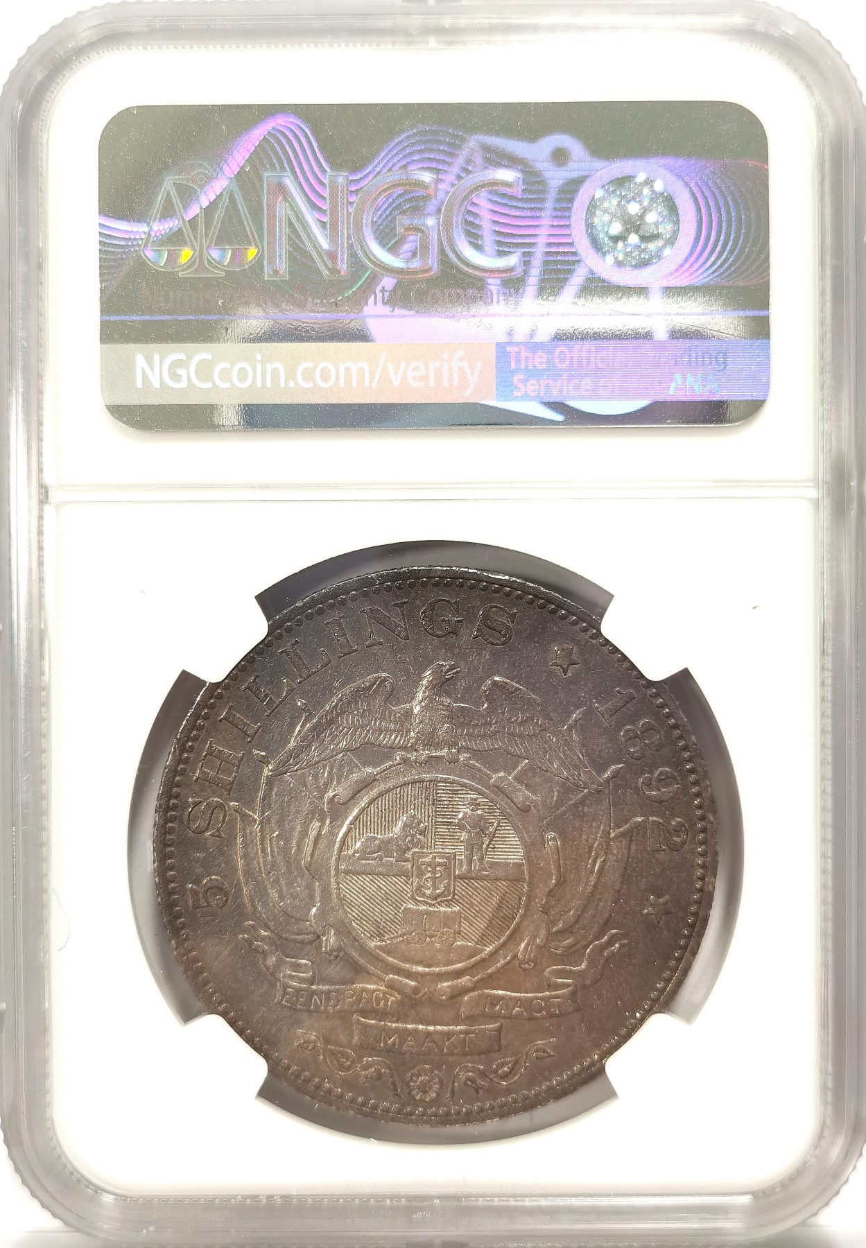 博洋堂世界钱币拍卖第034期（全场包邮） NGC AU 1892年德兰士瓦共和国克留格尔5先令大银币 包浆厚重