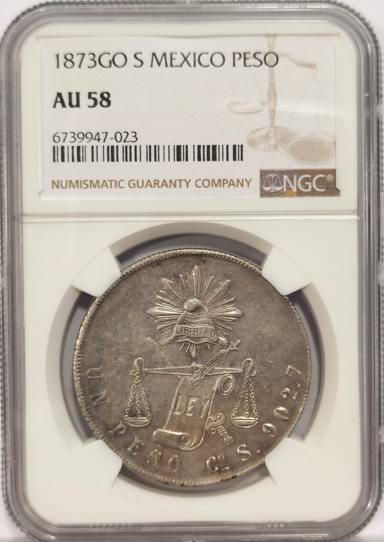 博洋堂世界钱币拍卖第034期（全场包邮） NGC AU58 墨西哥1873年GO S版天平鹰洋，深打