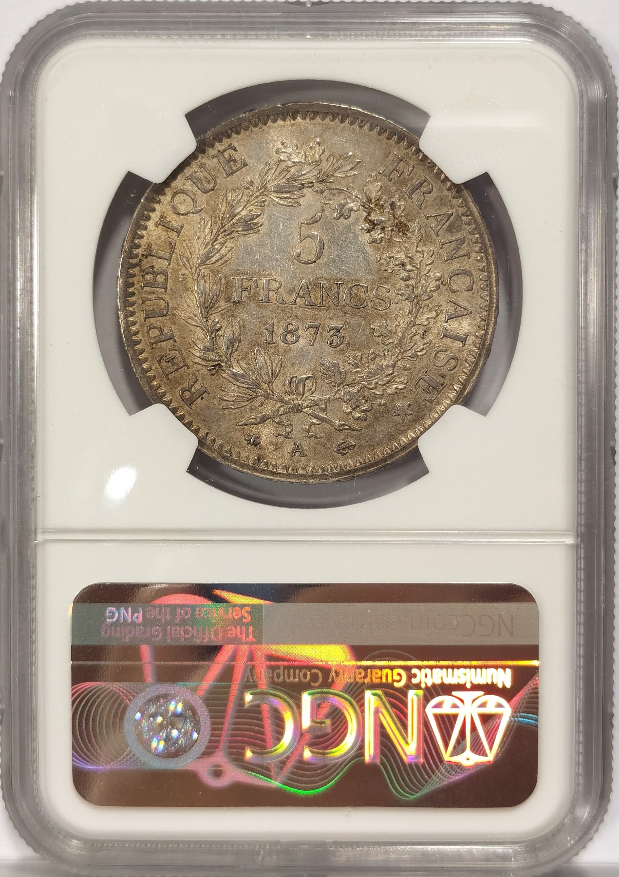 博洋堂世界钱币拍卖第034期（全场包邮） NGC AU58 法国1873年大力神5法郎银币