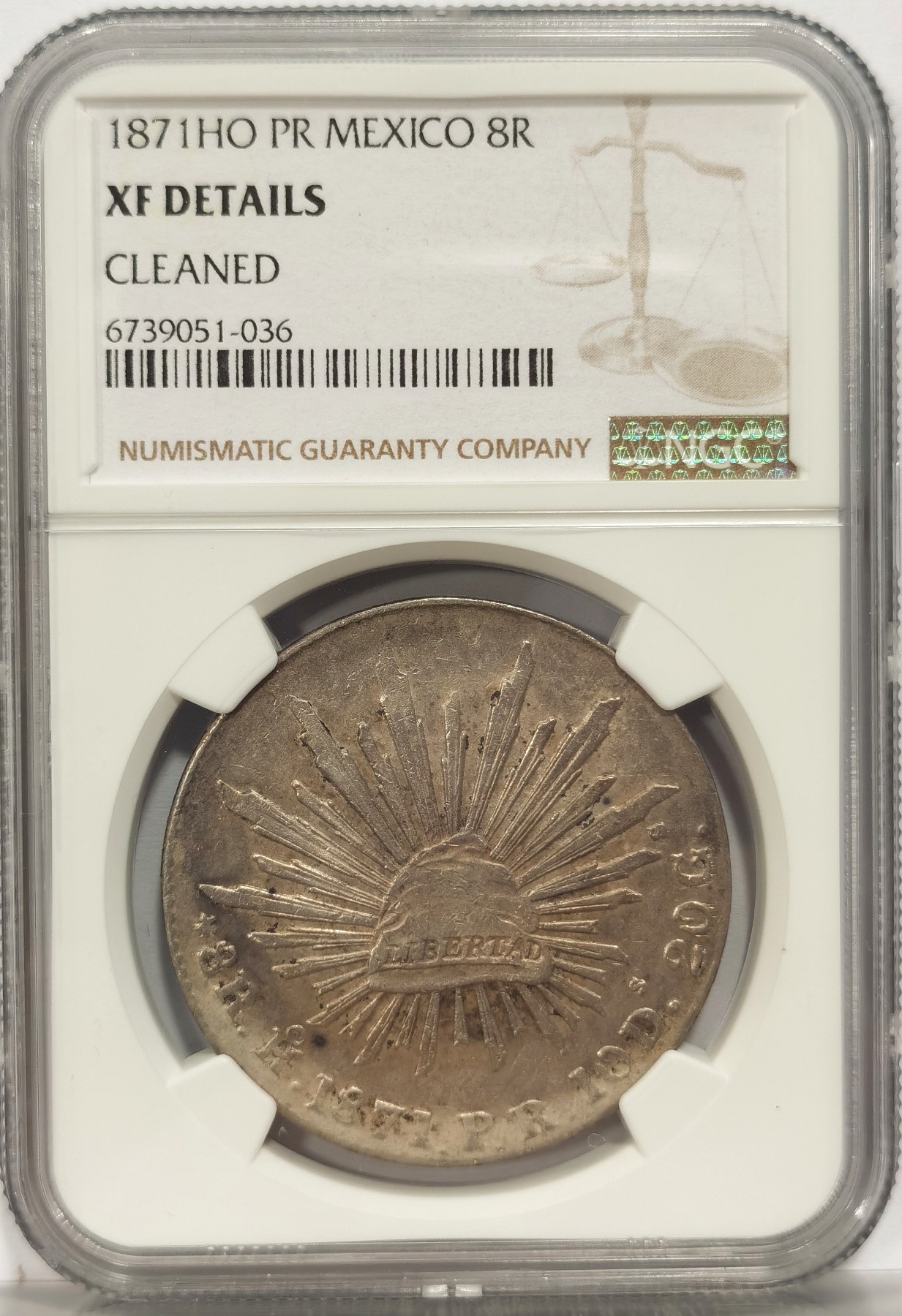 博洋堂世界钱币拍卖第034期（全场包邮） NGC XF 墨西哥1871年HO PR版花边鹰洋，少见五级鹰，该版存世以 F-VF 为主，常见带有戳记，而更好品相的则属罕见了