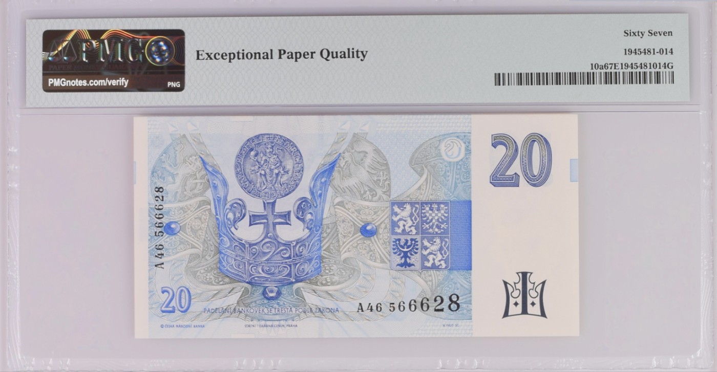 《张总收藏》110期—外币强钞 捷克1994年20克朗A冠PMG67E亚军分尾8 冠军68分仅4张