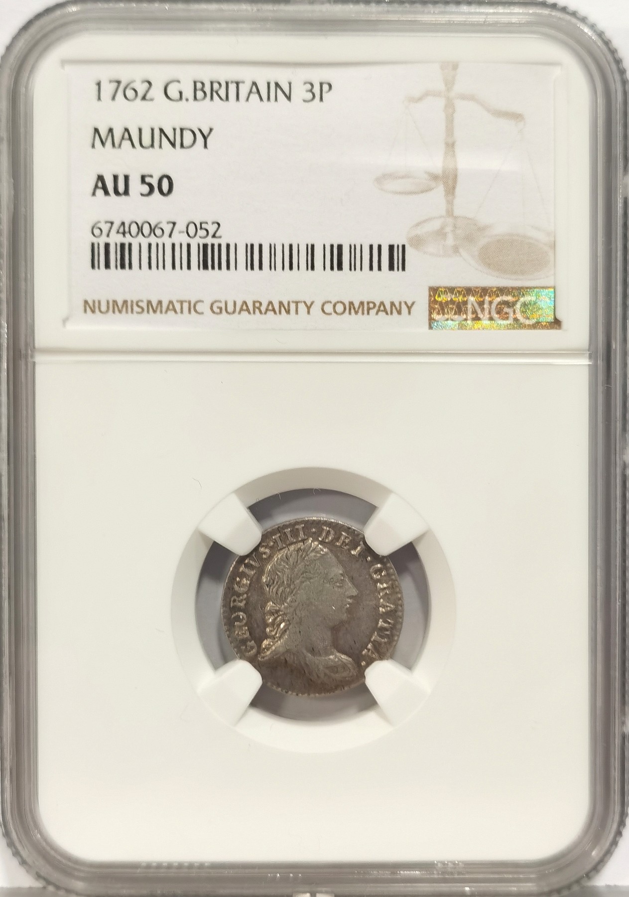 博洋堂世界钱币拍卖第034期（全场包邮） NGC AU50 英国1762年乔三3便士银币，濯足币