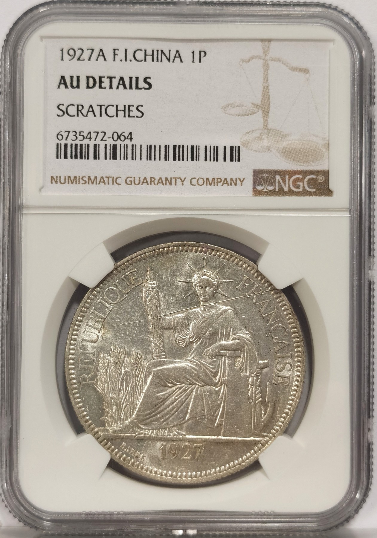 博洋堂世界钱币拍卖第034期（全场包邮） NGC AU 法属印支坐洋1927年A版