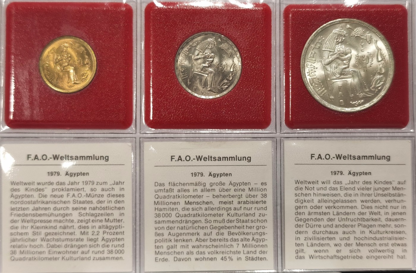 博洋堂世界钱币拍卖第034期（全场包邮） 全套埃及1979年FAO/儿童年双纪念币 BU品原包装 银币常见 全套难觅