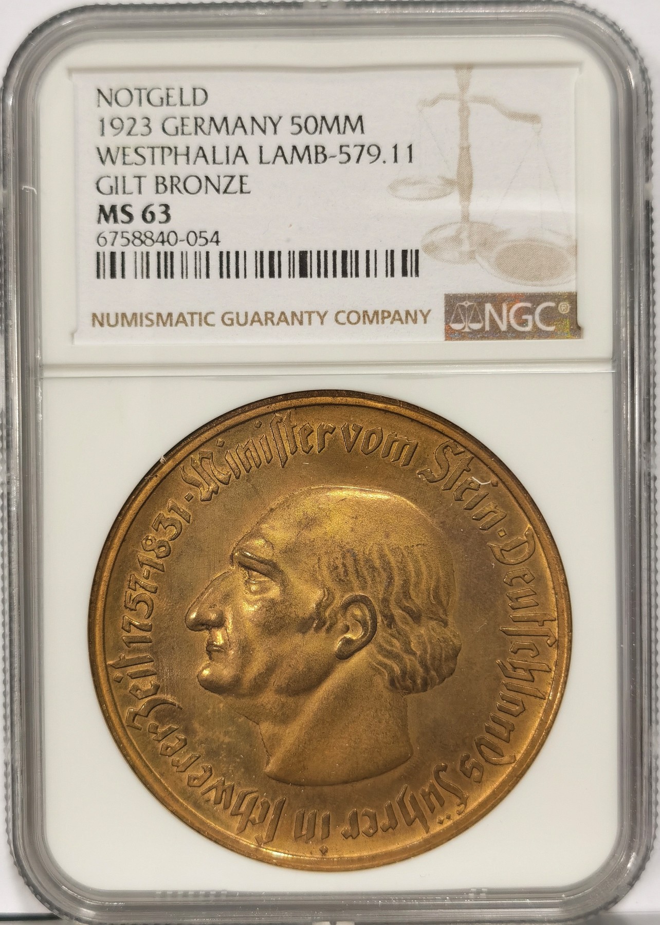 博洋堂世界钱币拍卖第034期（全场包邮） NGC MS63 1923年德国德紧威斯特法伦5000万马克大马币