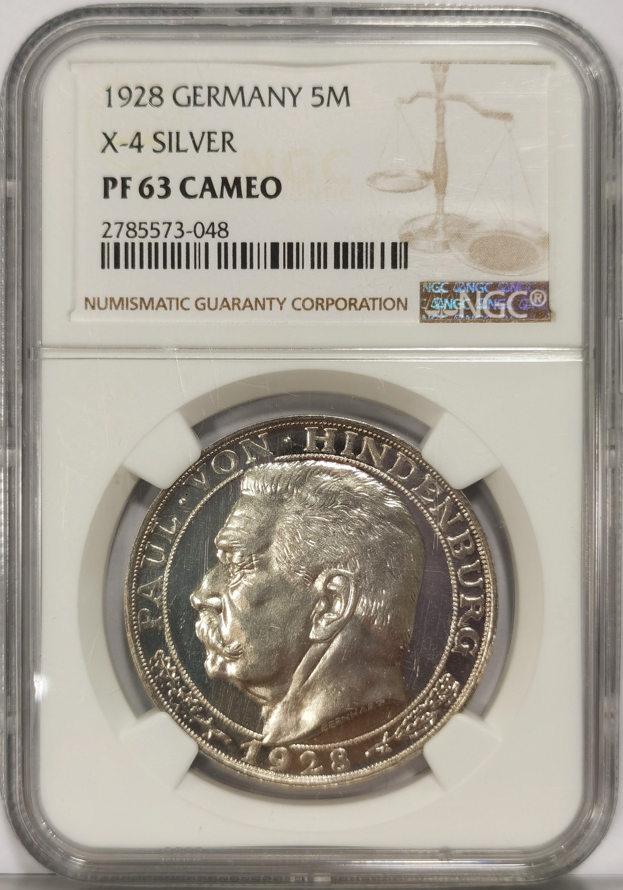 博洋堂世界钱币拍卖第034期（全场包邮） NGC PF63CAM 1928年德国兴登堡5马克精制币型章，伯恩哈特
