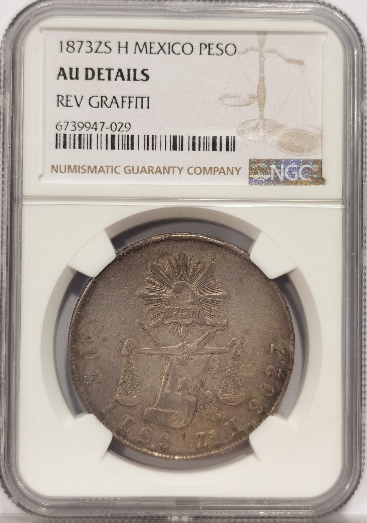 博洋堂世界钱币拍卖第034期（全场包邮） NGC AU 墨西哥1873年ZS H版天平鹰洋，原味包浆