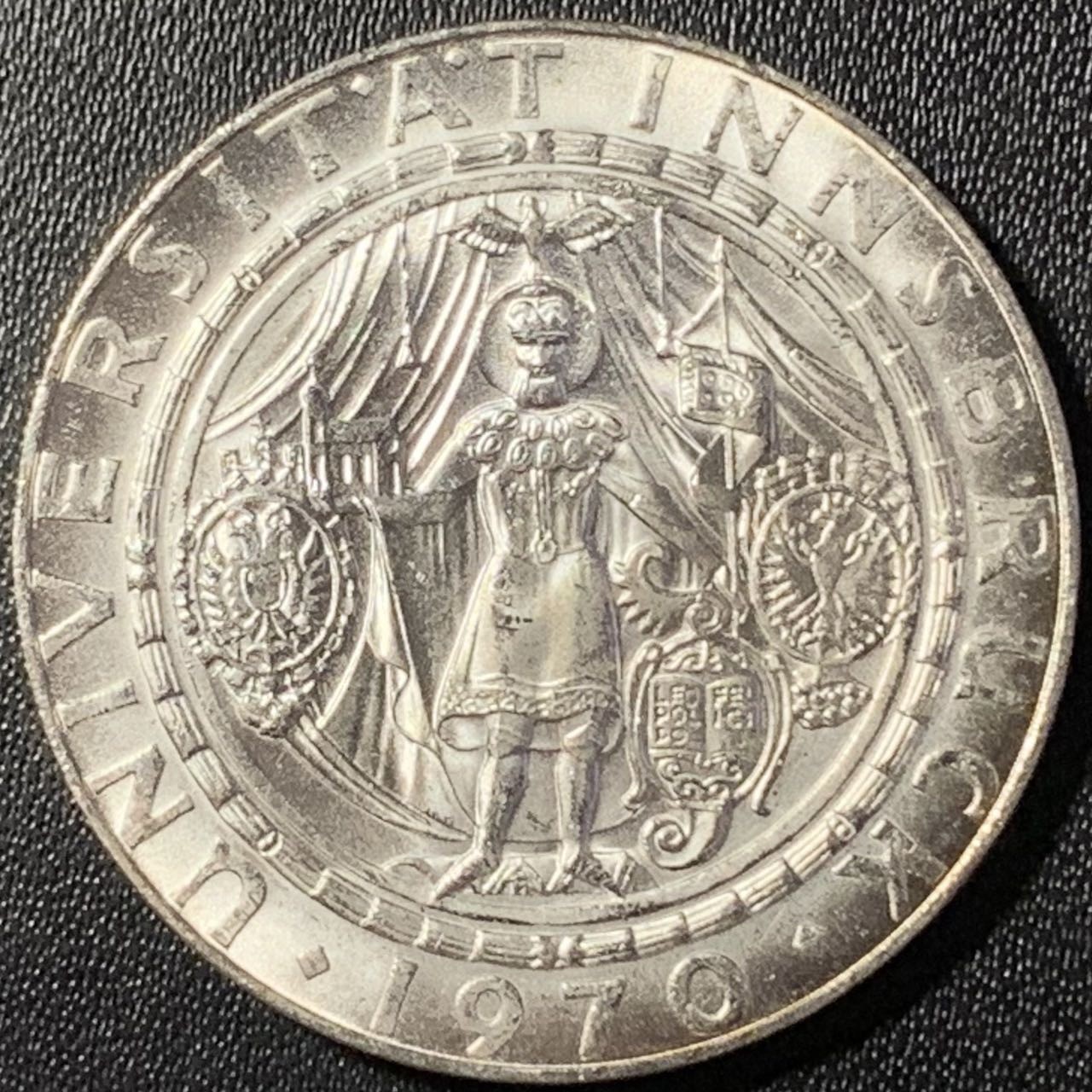 紫瑗钱币——第288期拍卖 奥地利 1970年 因斯布鲁克大学300周年 50先令 20克 0.9银 UNC