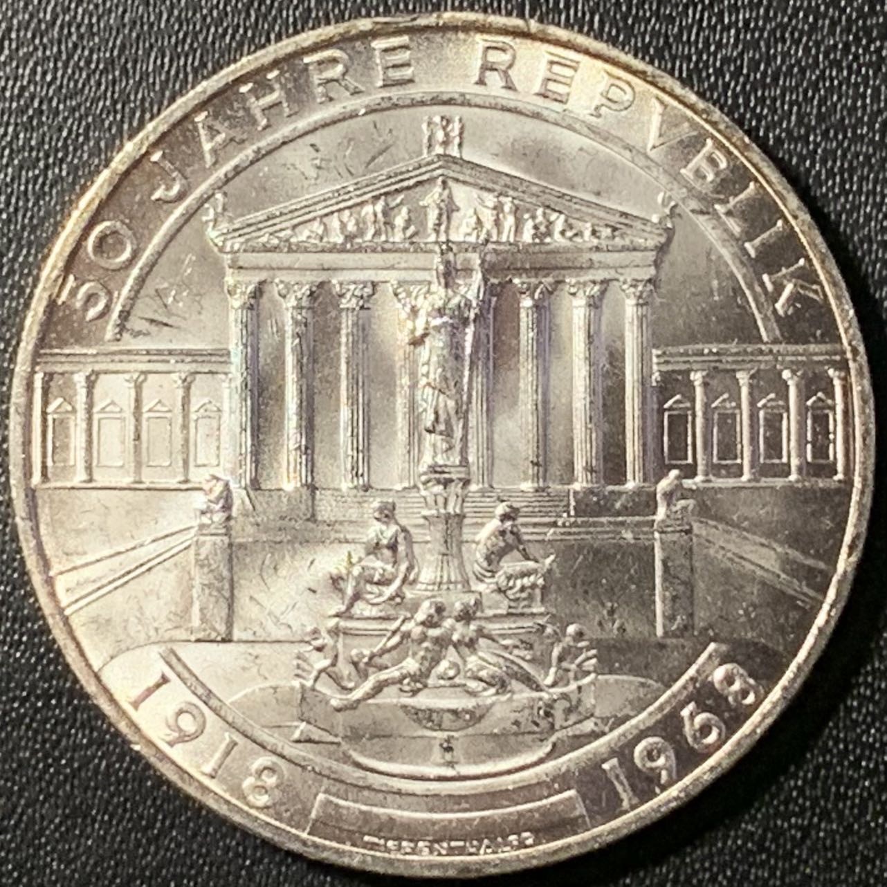 紫瑗钱币——第288期拍卖 奥地利 1968年 第二共和国建国50周年 50先令 20克 0.9银 UNC