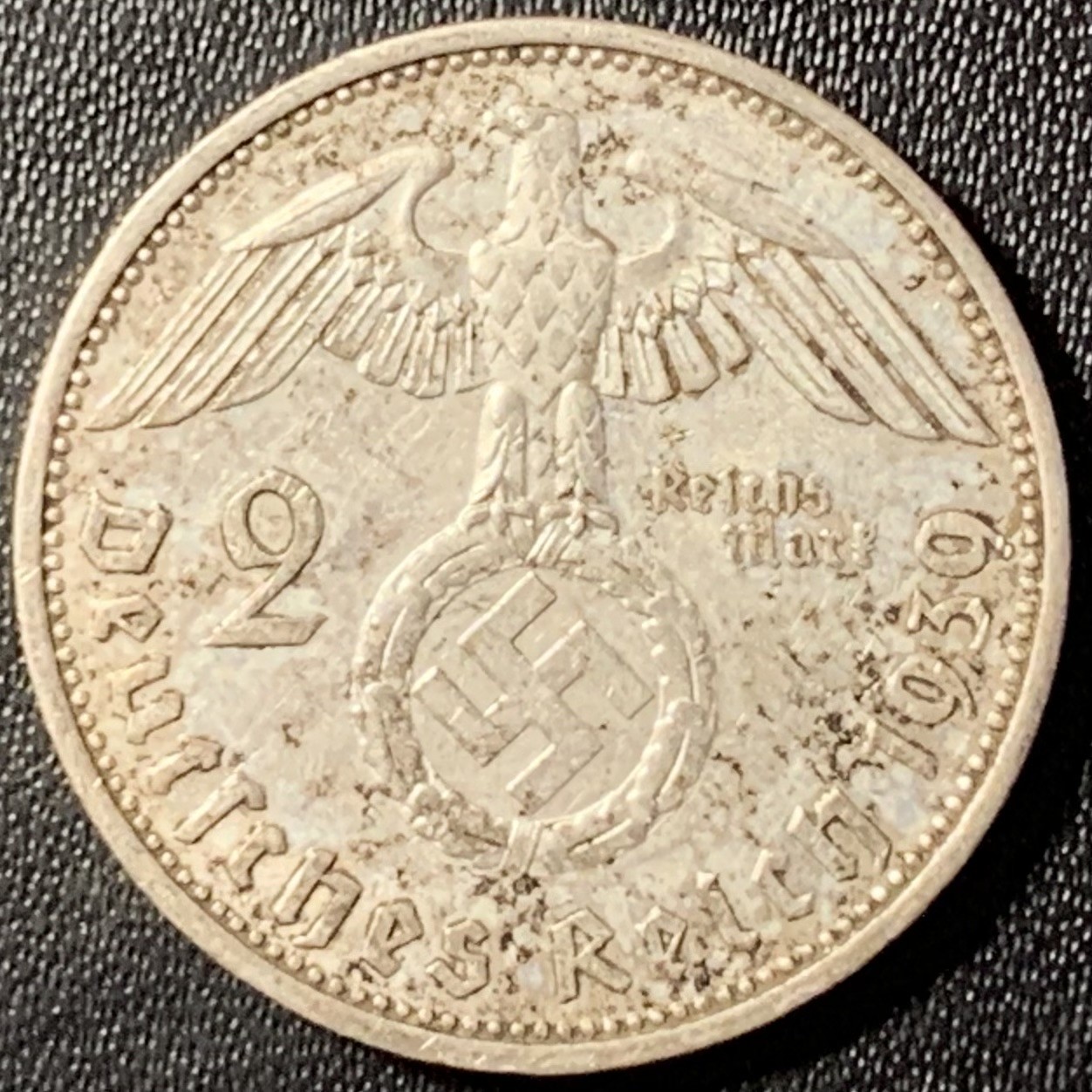 紫瑗钱币——第307期拍卖 德国 1939年 A版 兴登堡 字符 2马克 8克 0.625银