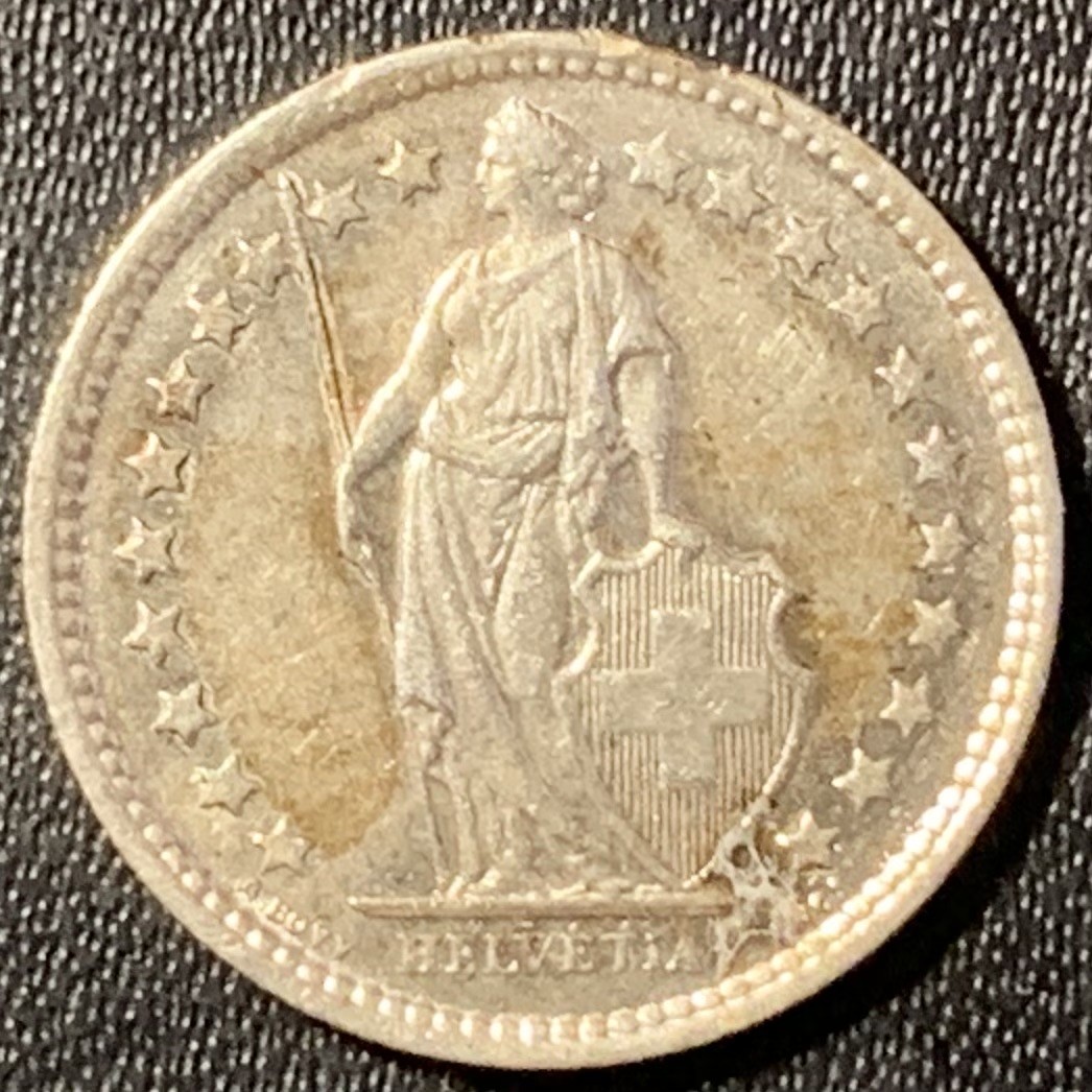 紫瑗钱币——第288期拍卖 瑞士 1961年 赫尔维蒂亚 1/2法郎 2.5克 0.835银