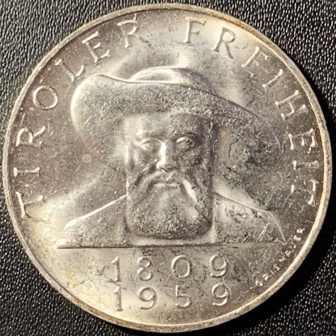 紫瑗钱币——第288期拍卖 奥地利 1959年 蒂罗尔解放150周年 50先令 20克 0.9银 UNC