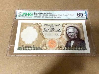 【Blue Auction】✨世界纸币精拍第345期——莫总专场XXV - 【无47】意大利 1972-74年10万里拉 PMG65EPQ 顶级人物雕刻曼左尼 