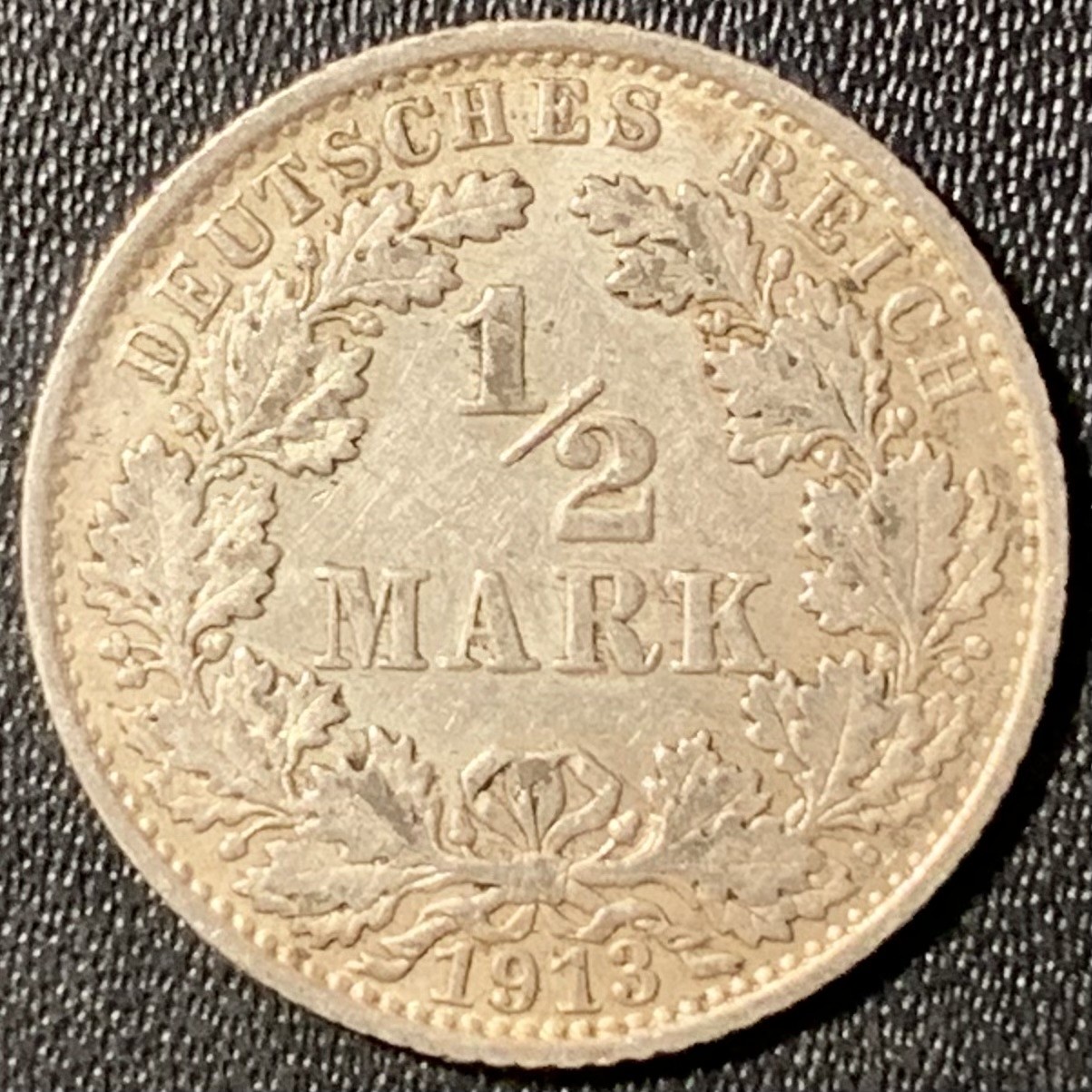 紫瑗钱币——第307期拍卖 德国 1913年 A版 第二帝国 1/2马克 银币 2.77克 0.9银
