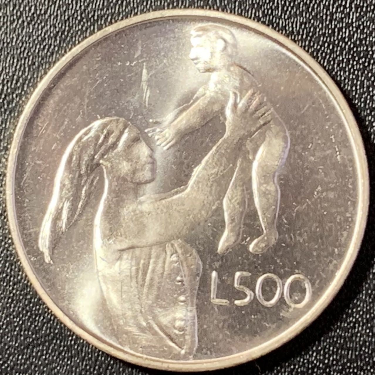 紫瑗钱币——第288期拍卖 圣马力诺 1972年 母亲与儿童 500里拉 11克 0.835银 UNC